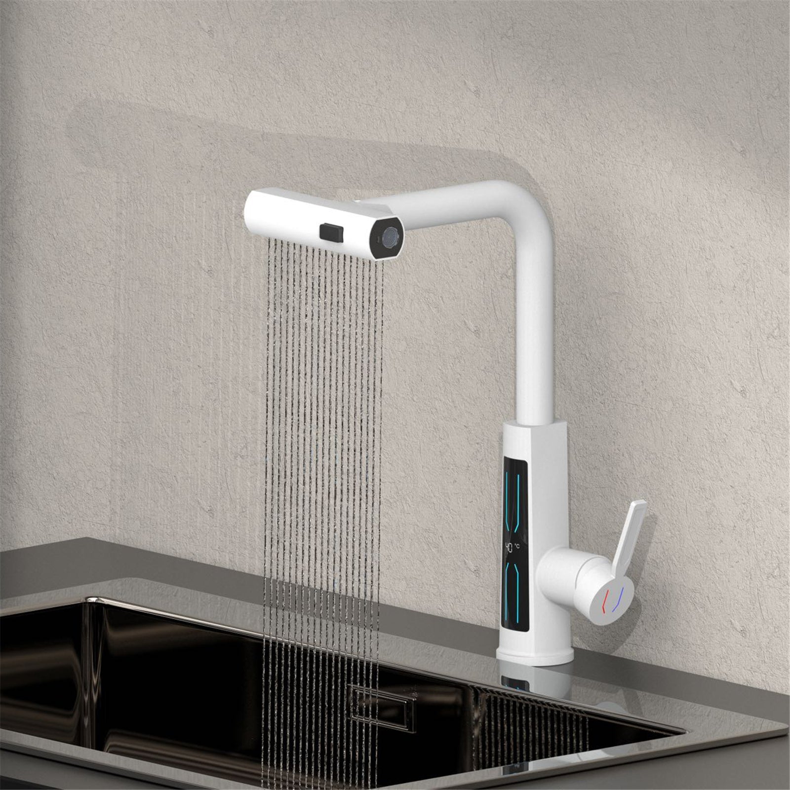 THORA| Pulling Lifting Digital Display Kitchen Faucet LED Temperature Display 3 Flow Modes Single hole Kitchen Faucet