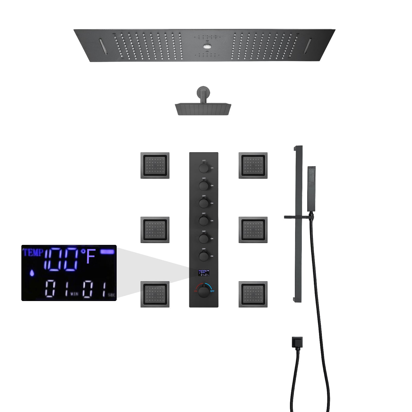 Sydney|36"Inch Complete Led Music Shower System Rainfall Waterfall & Wall Mounted Showerhead