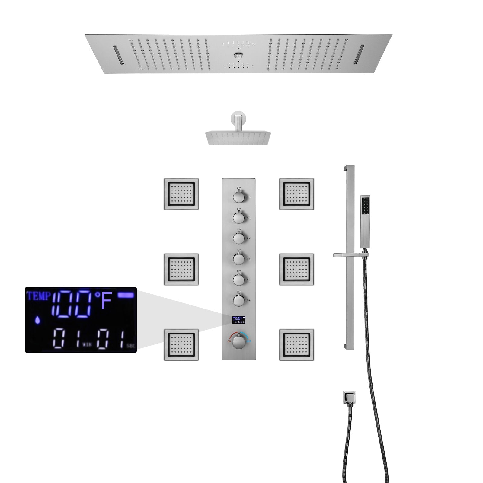Sydney|36"Inch Complete Led Music Shower System Rainfall Waterfall & Wall Mounted Showerhead
