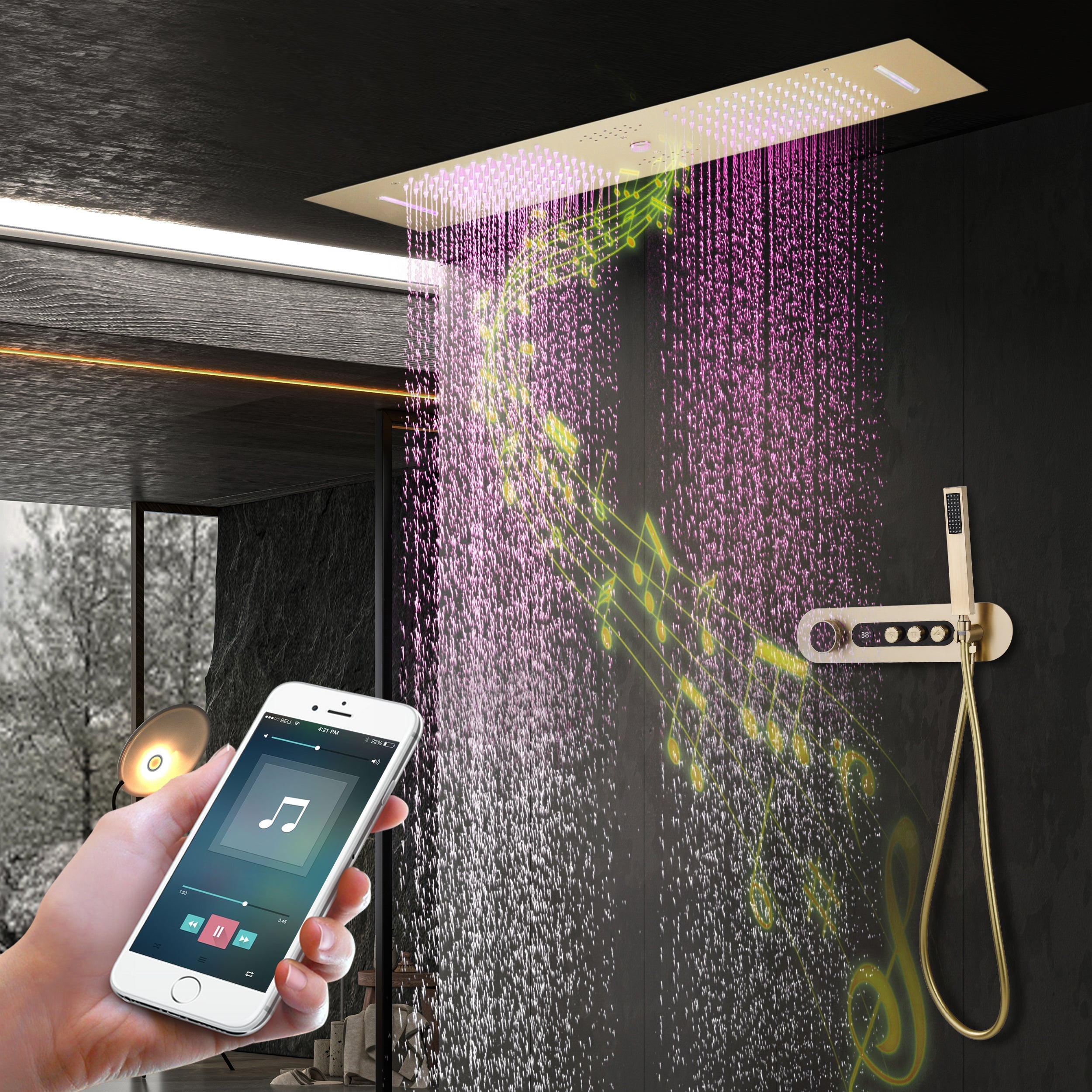 AMAZEER|36" IN CEILING MOUNT COMLETE LED MUSIC SHOWER SYSTEM