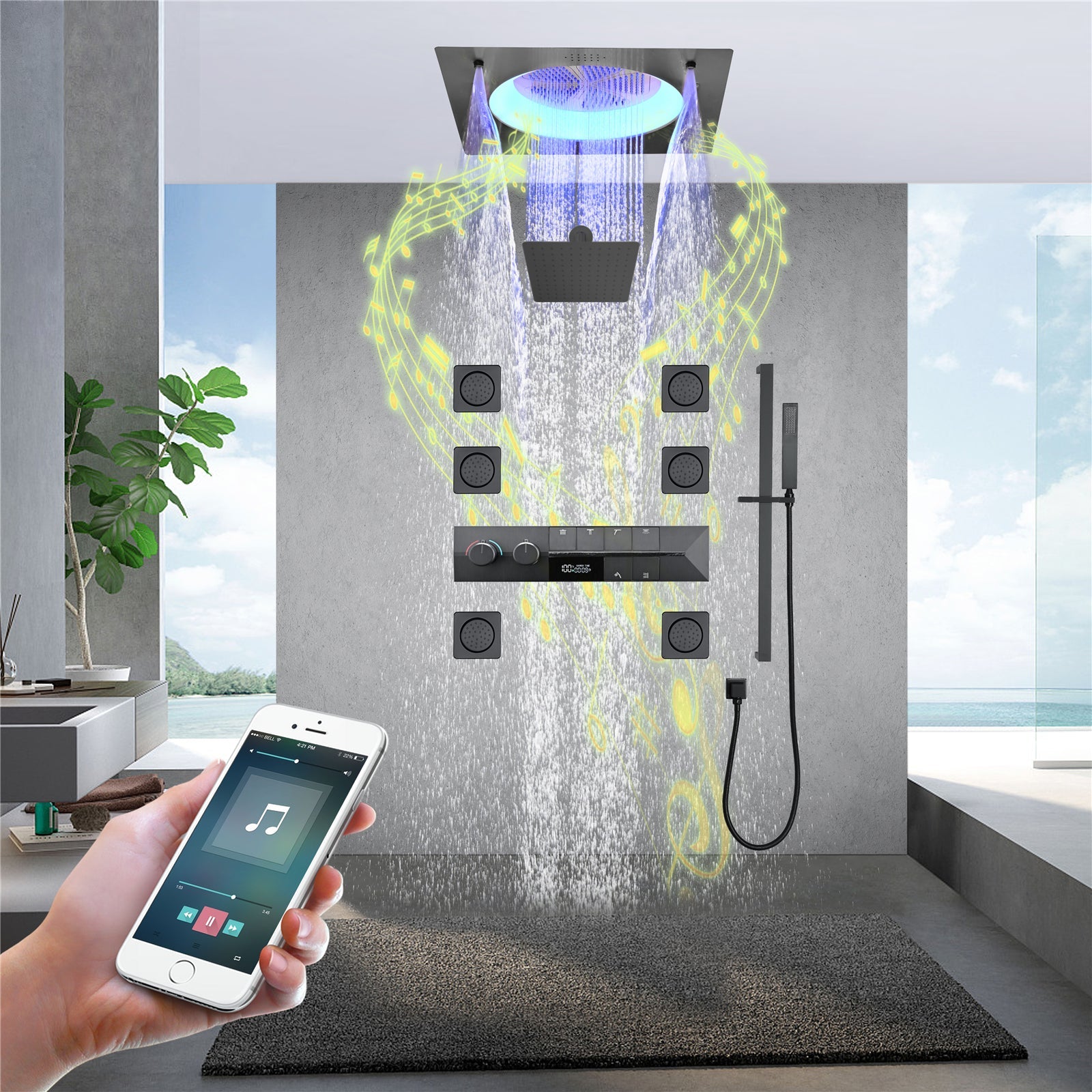 CANARY|22"COMPLETE SHOWER SYSTEM LED MUSIC SHOWER SYSTEM WITH BODY JETS