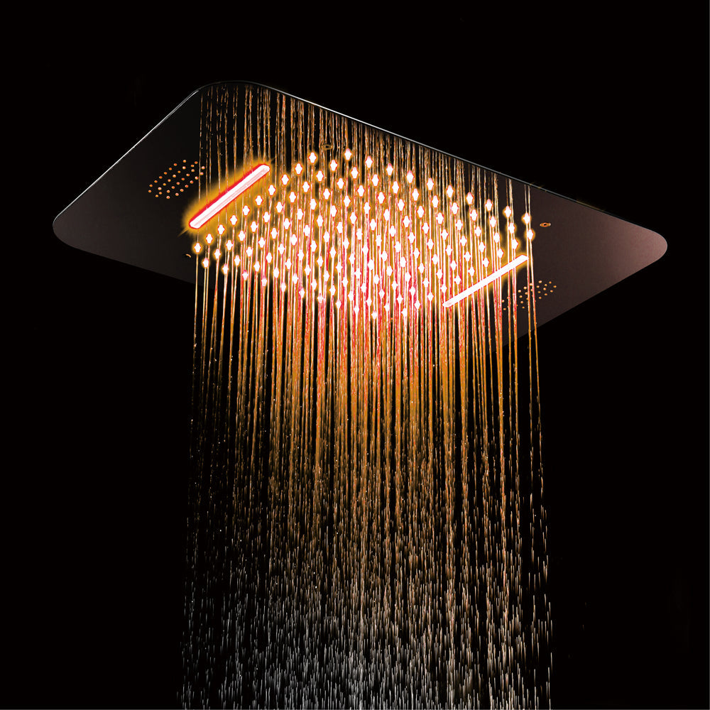 23"  Gold Complete Shower set Rain & Waterfall Functions. 2 Bluetooth Speakers 64 Colors LED lights , 6 Relaxing  Muscles Body Jets, Hand shower & Spouts.