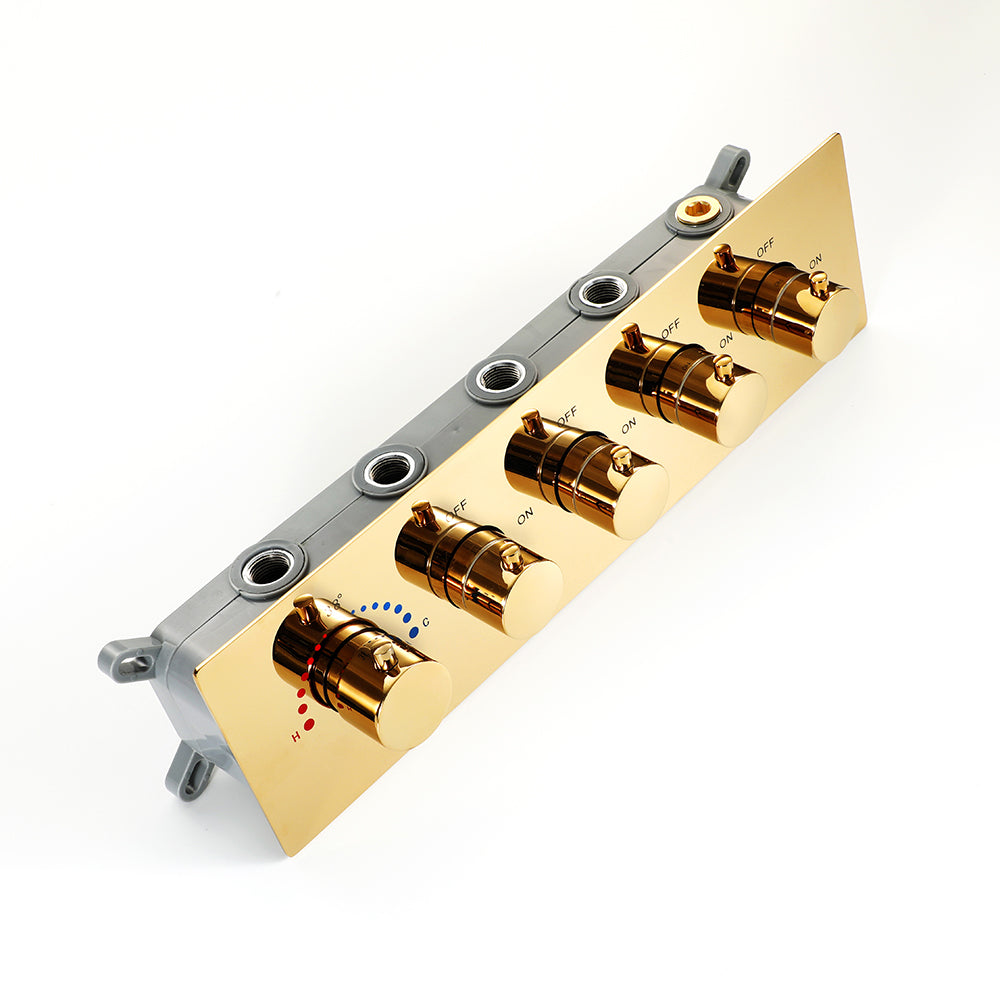 23"  Gold Complete Shower set Rain & Waterfall Functions. 2 Bluetooth Speakers 64 Colors LED lights , 6 Relaxing  Muscles Body Jets, Hand shower & Spouts.