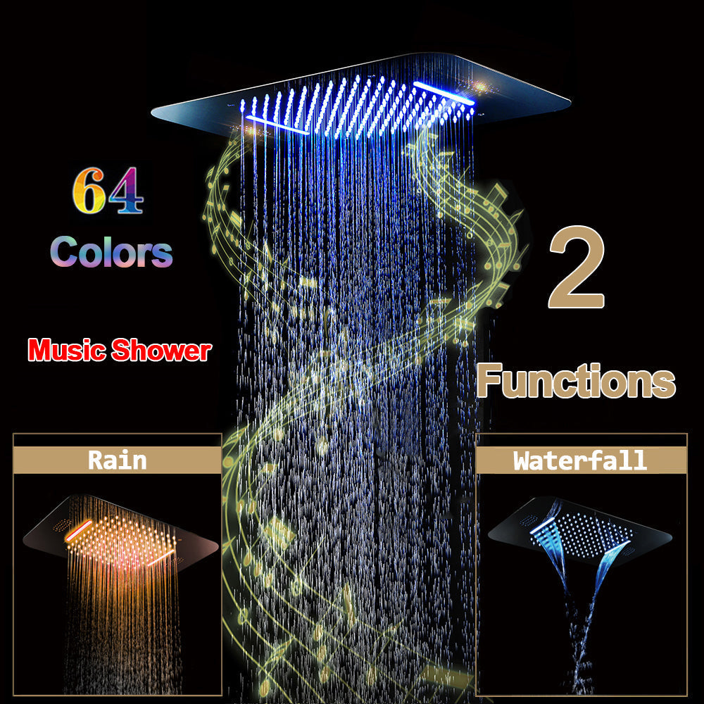 23" inch Complete Luxury  Thermostatic Shower System Rose Gold Finish , LED Lights 2 Speakers Bluetooth, Rain & Waterfall Functions 6 Body Jets Massage