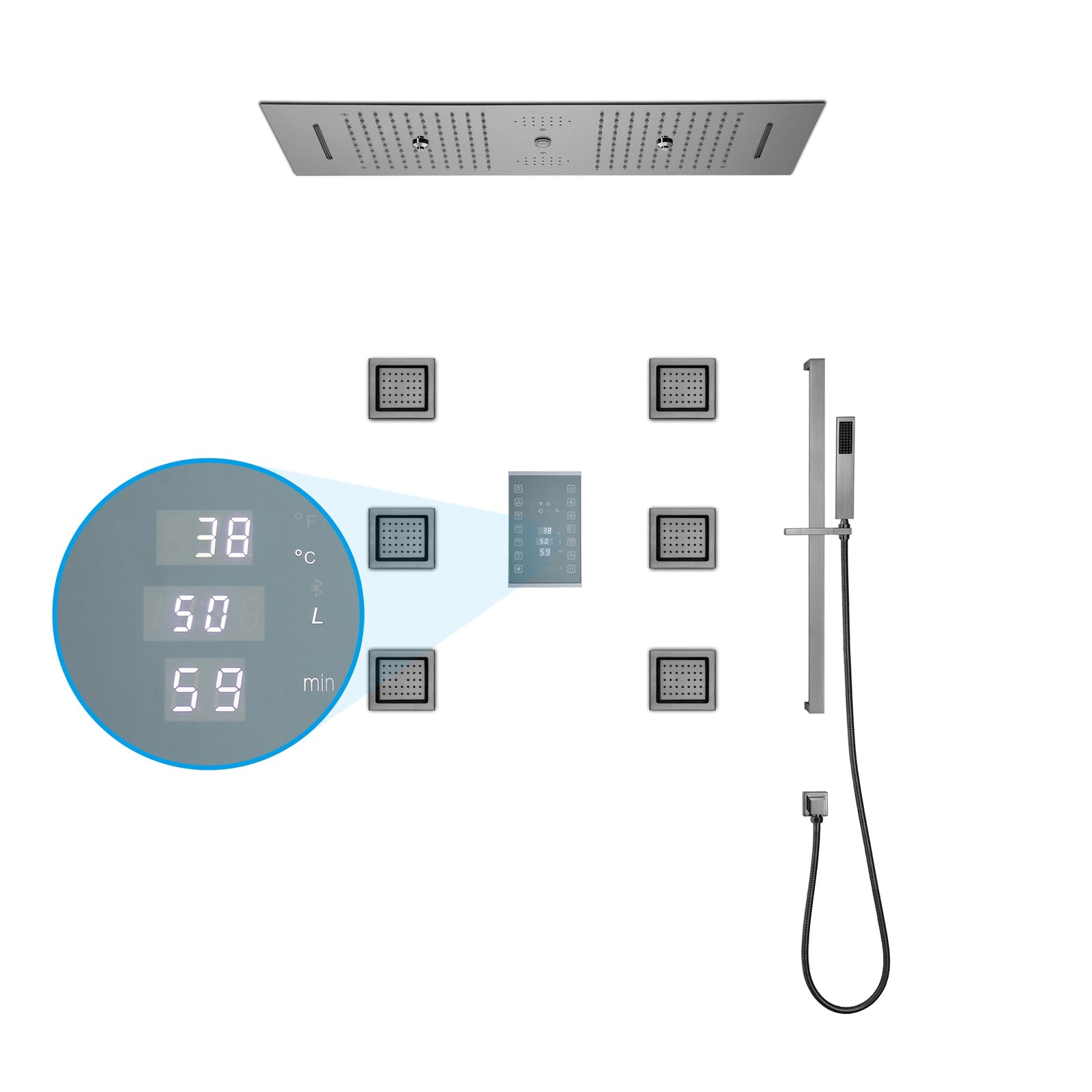 AVALANCHE|36IN COMPLETE SHOWER SYSTEM 6 FUNCTIONS DIGITAL VALVE