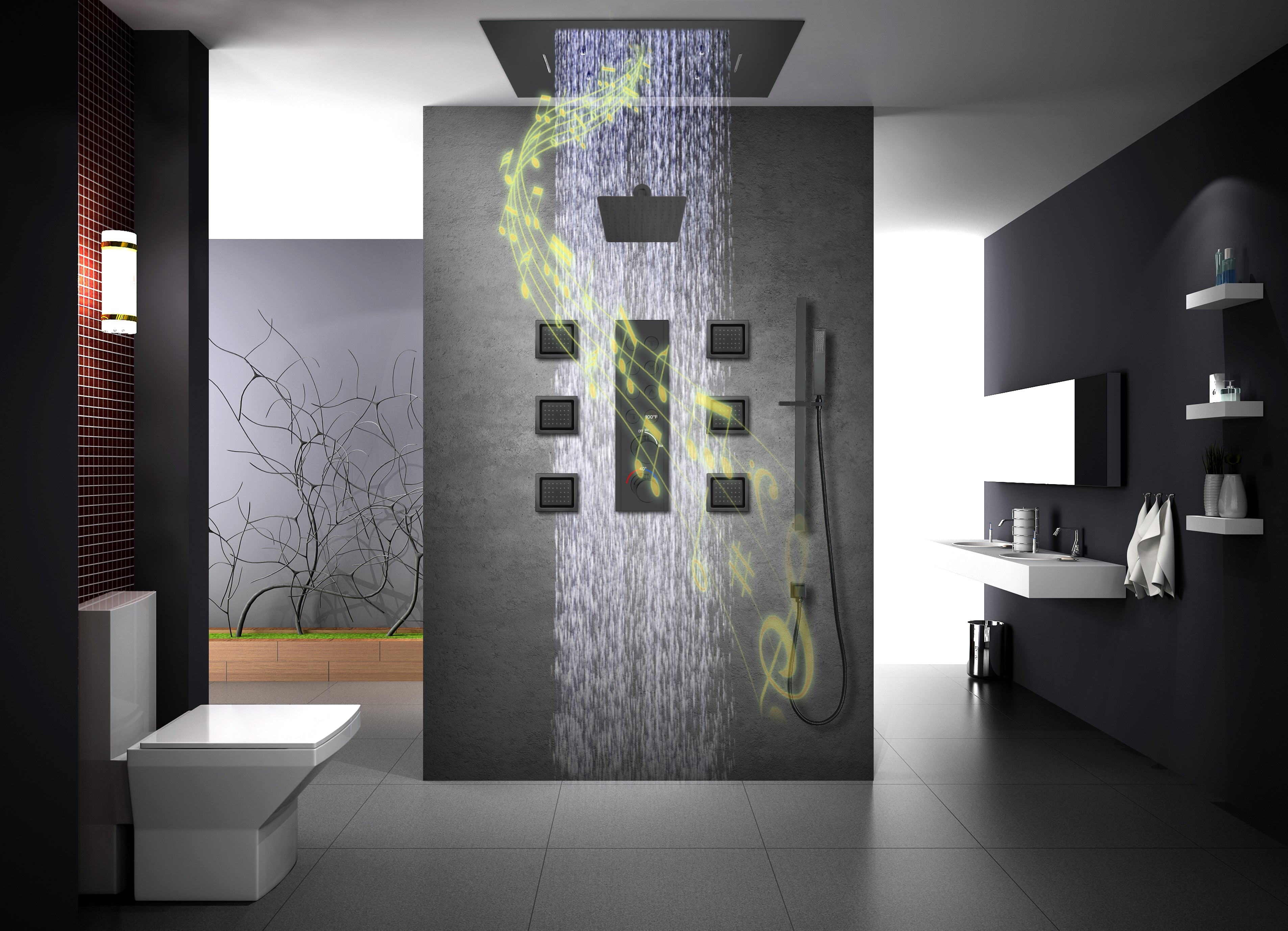 VIVRY|32" COMPLETE LUXURY SHOWER SYSTEM RAINFALL WATER MIST SPRAY SHOWER SYSTEM