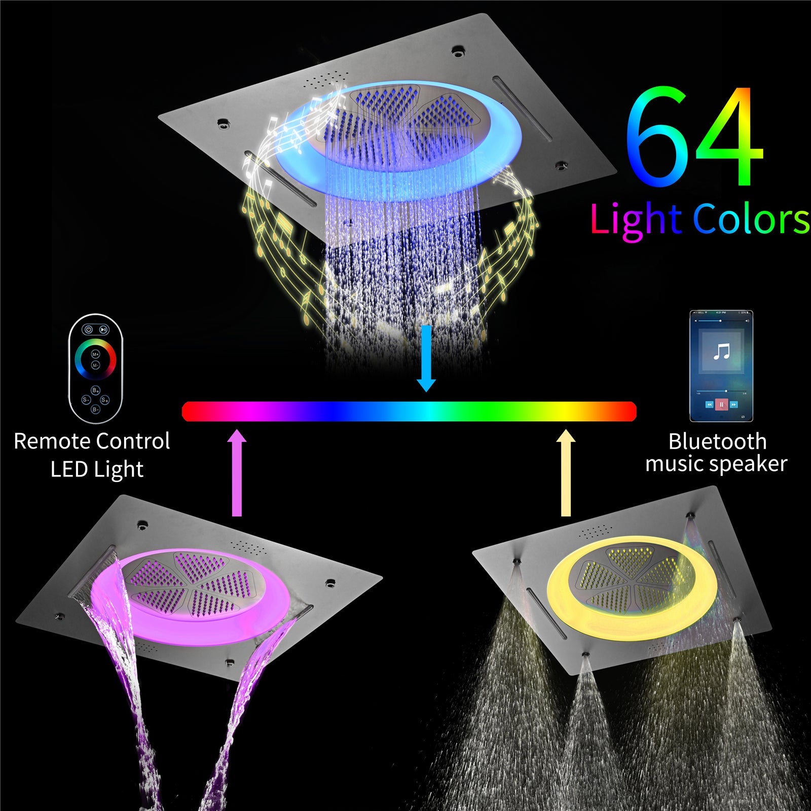 CANARY|22"COMPLETE SHOWER SYSTEM LED MUSIC SHOWER SYSTEM WITH BODY JETS