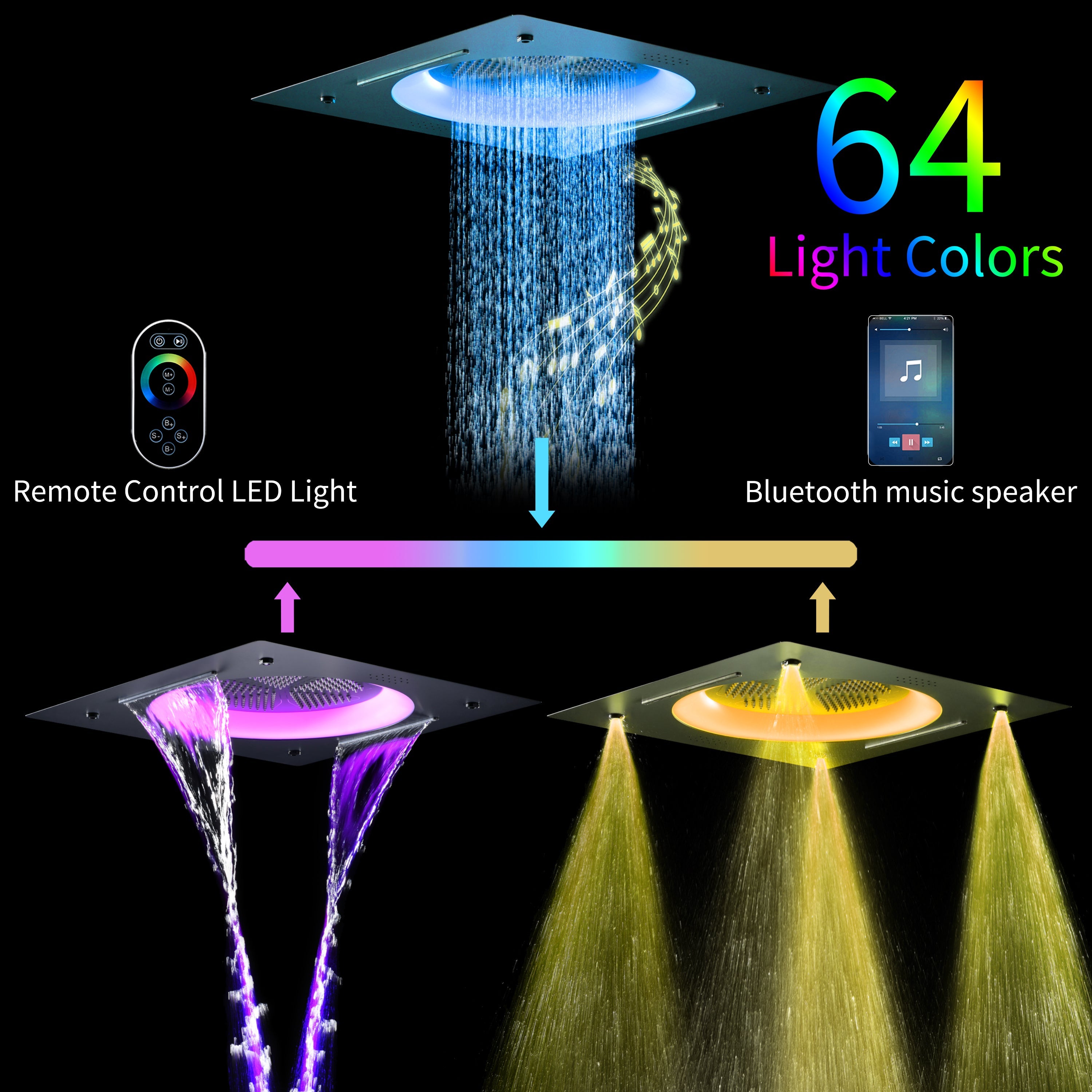 ORCHID|22"COMPLETE SHOWER SYSTEM CEILING MOUNT SHOWERHEAD WITH 6 BODY JETS AND WALL MOUNTED SHOWERHEAD