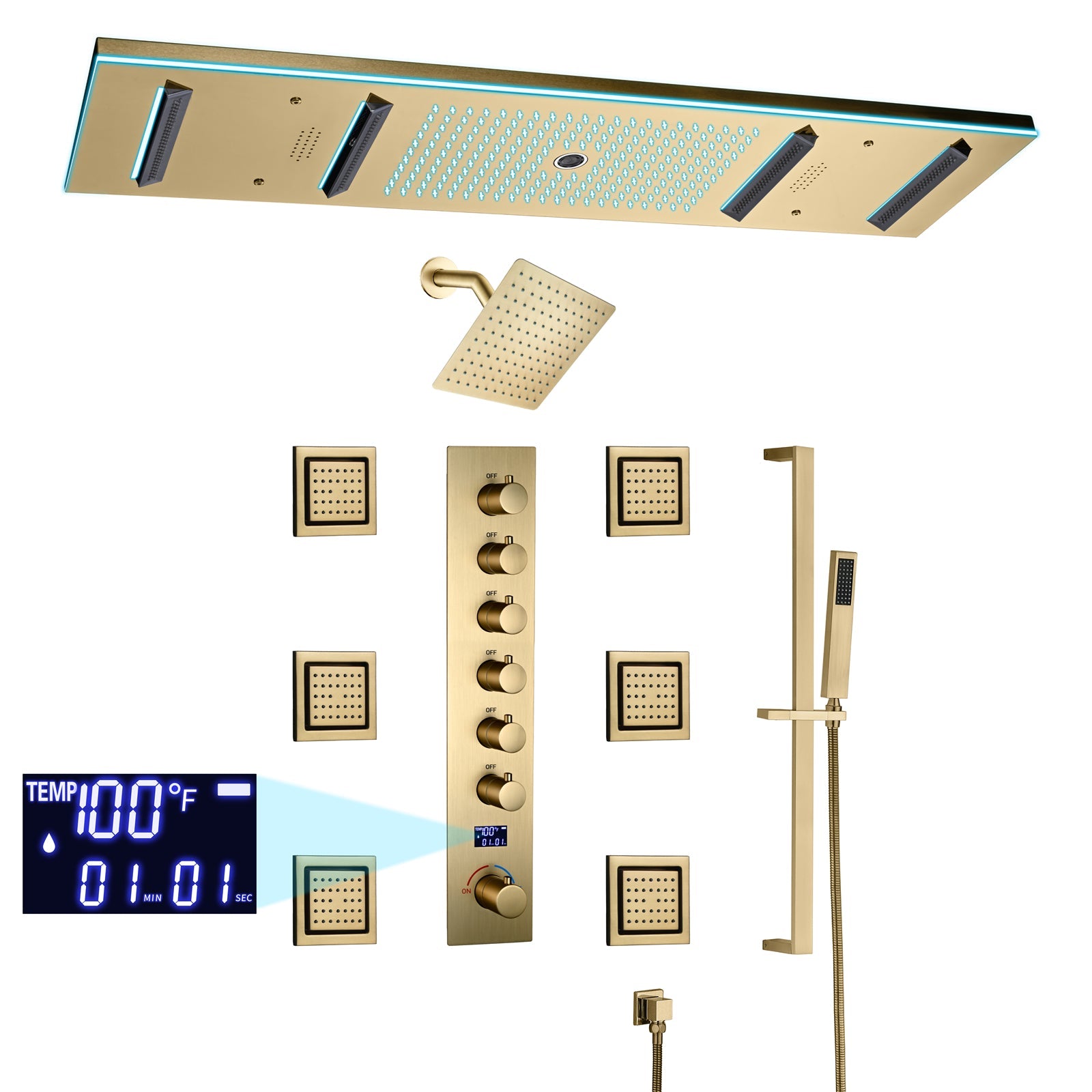 AROMA|47"COMPLETE LUXURY RAINFALL WARERFALL SHOWER SYSTEM LED MUSIC SHOWER SYSTEM