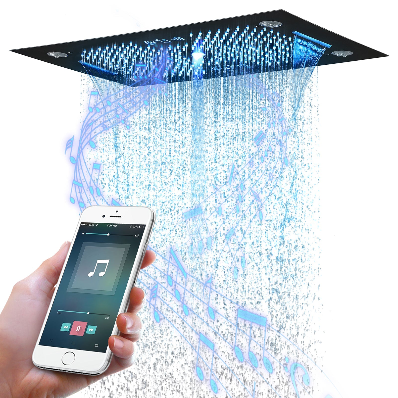 HAVASU| 28" COMLETE LED MUSIC  SHOWER SYSTEM RAINFALL WATERFALL 6 BODY JETS SHOWER SET