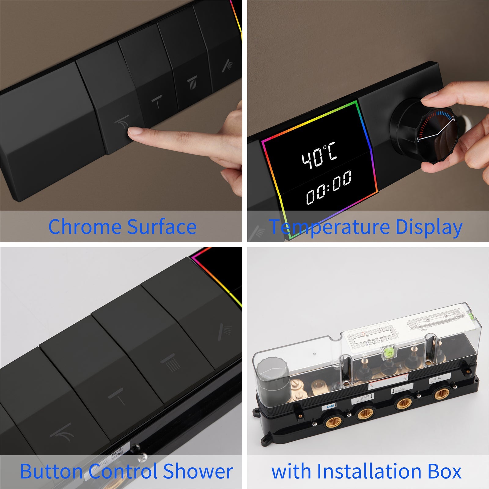 NEBRASKA| 23"Ceiling Mounted Complete Thermostatic LED Music Shower System 4 Body Jets