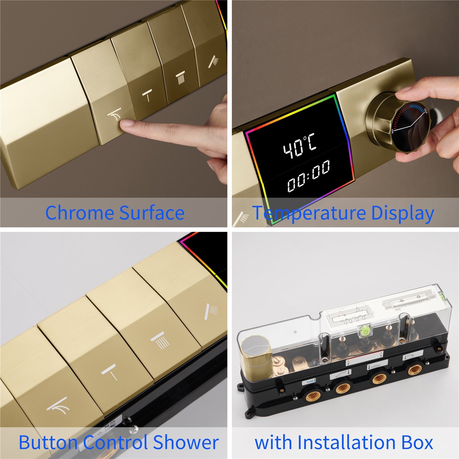 NEBRASKA| 23"Ceiling Mounted Complete Thermostatic LED Music Shower System 4 Body Jets