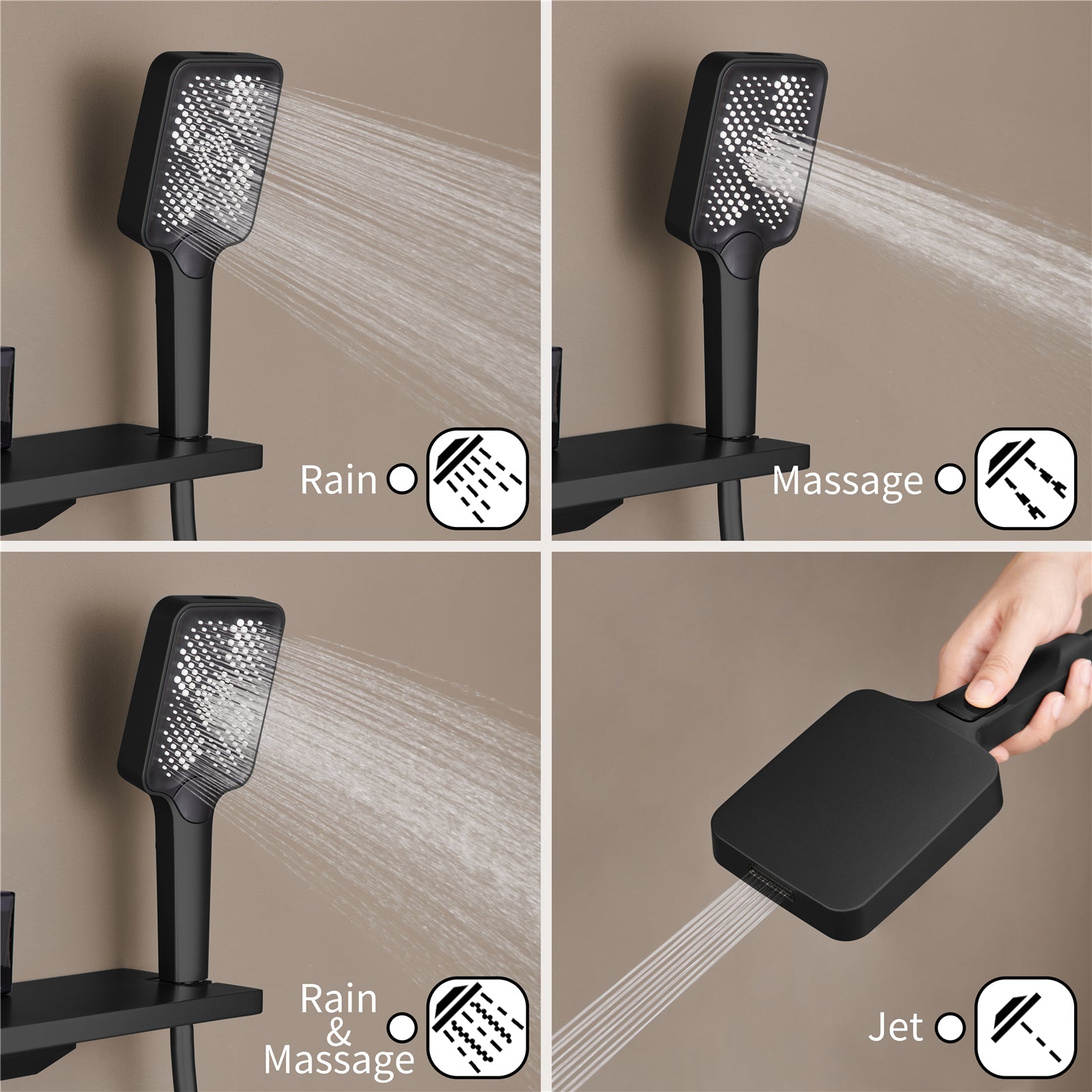 NEBRASKA| 23"Ceiling Mounted Complete Thermostatic LED Music Shower System 4 Body Jets