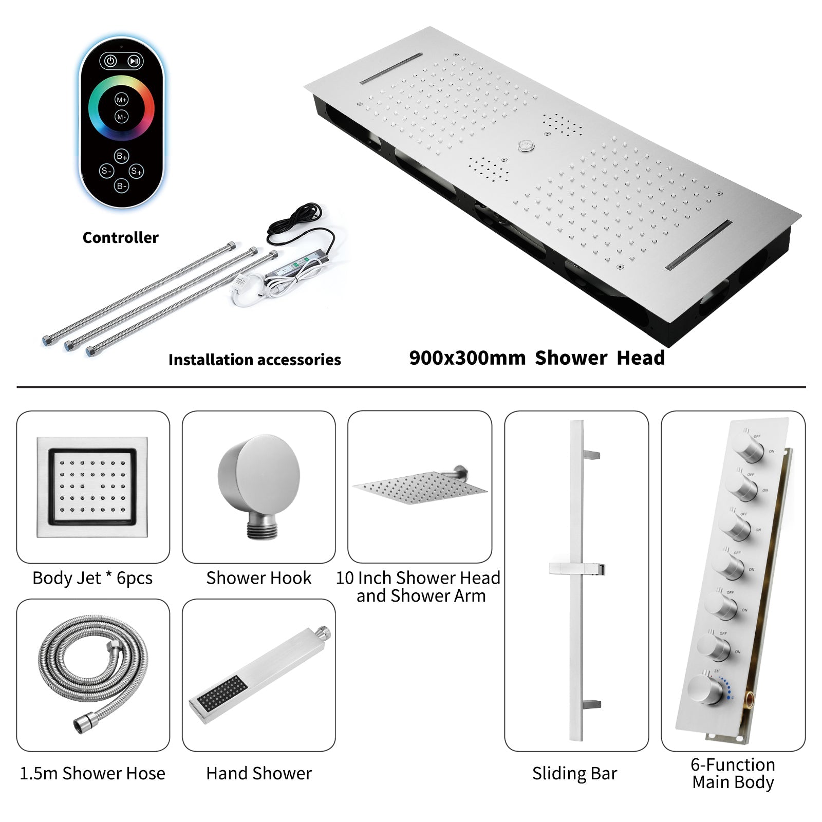Sydney|36"Inch Complete Led Music Shower System Rainfall Waterfall & Wall Mounted Showerhead