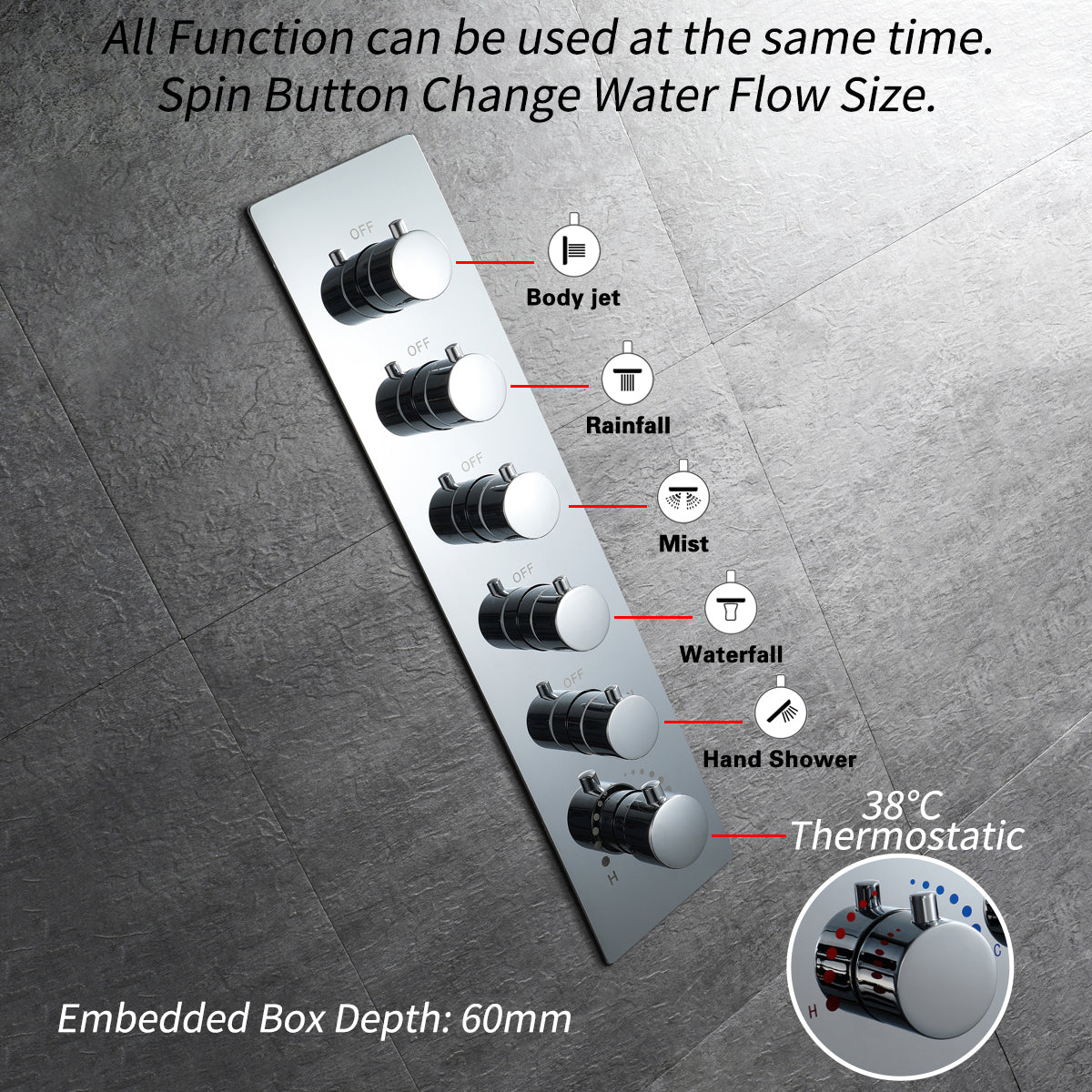 ALASKA| 32" Chrome Luxury Complete LED Music Shower Set Rain Waterfall Mist Spray Function 6 Body Jets & Hand Shower