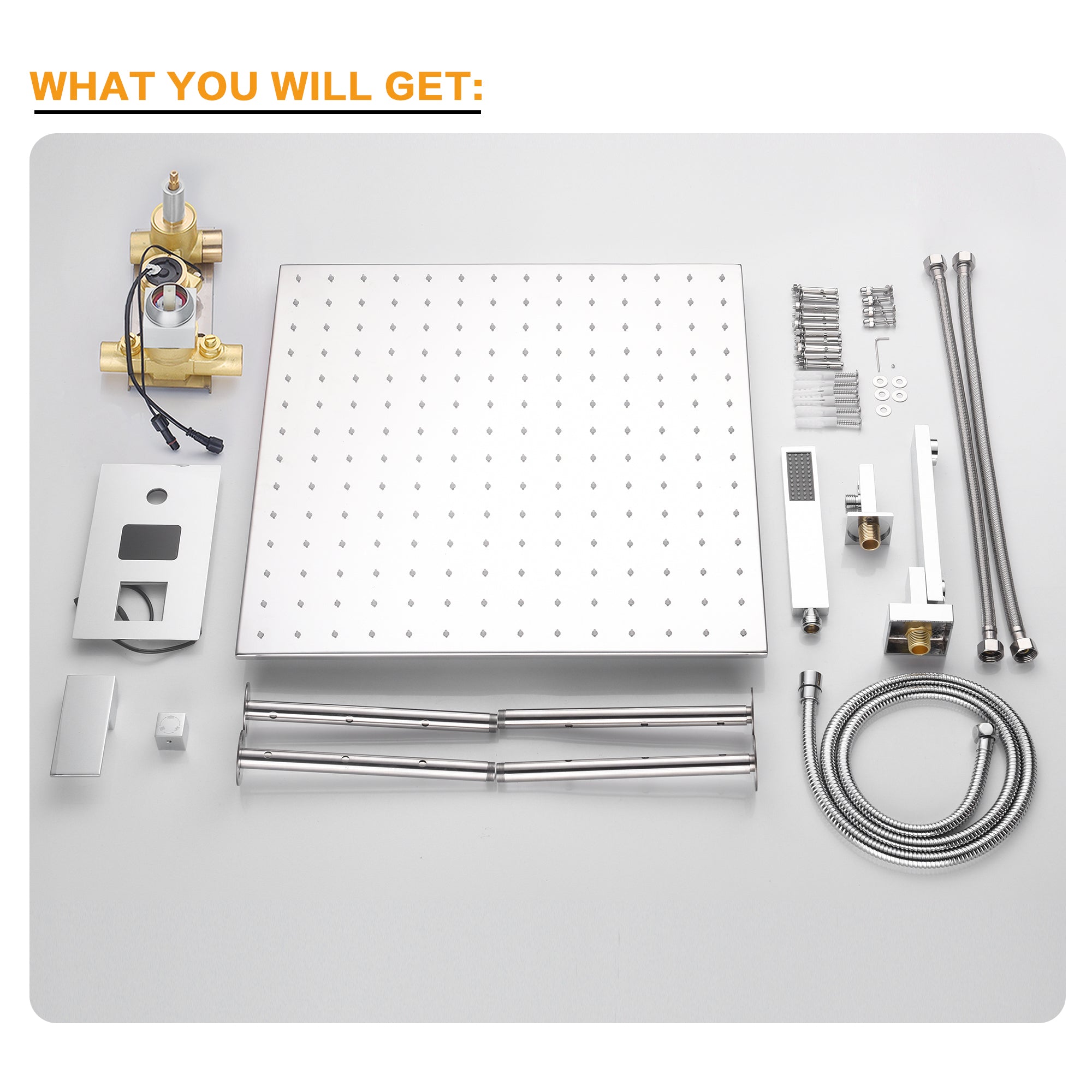 AURORA|20" CEILING MOUNT COMPLETE SHOWER SYSTEM DIGITAL DISPLAY VALVE