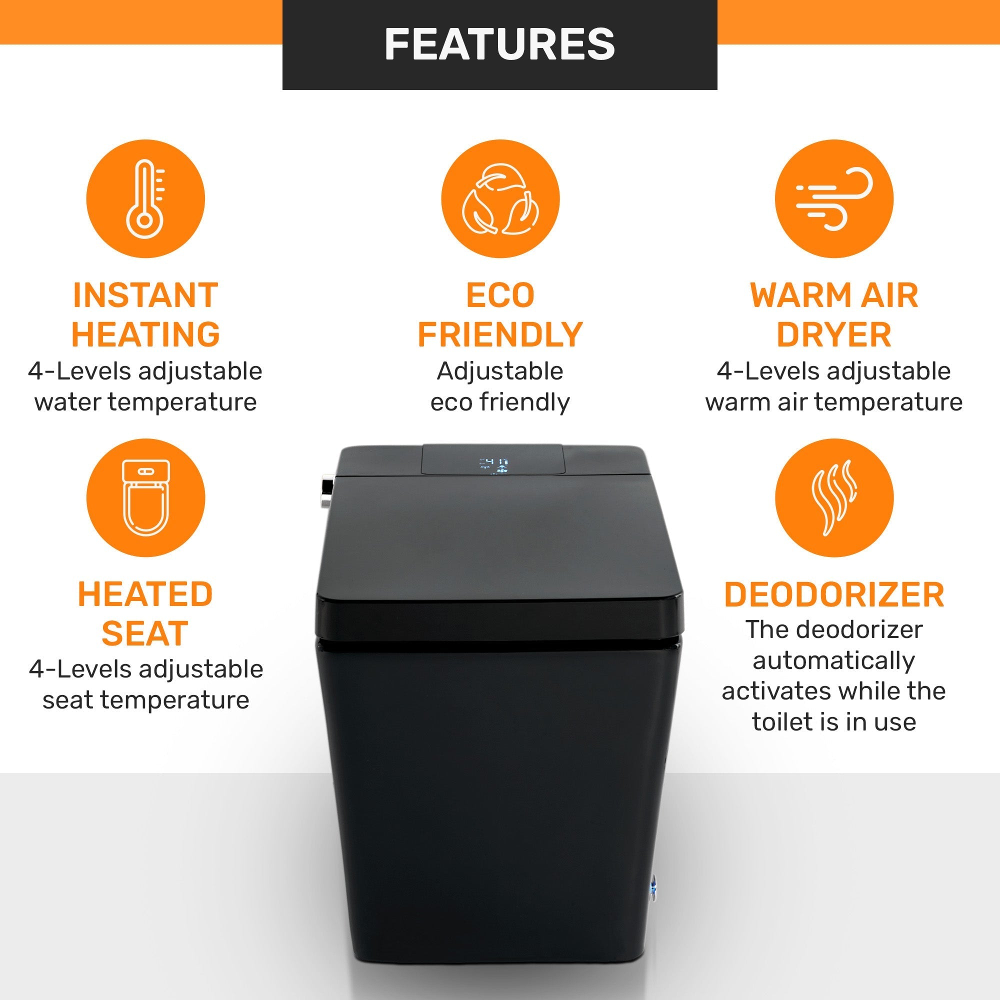 AVINDI| Smart One-Piece Toilet Square Shape Luxury Resort Style Floor Mounted Remote Control Smart Toilet