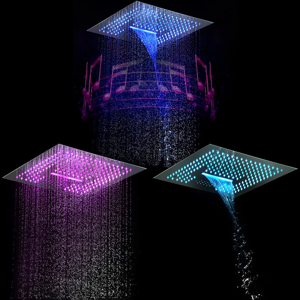 Arizona Luxury 16" x 16" LED Music Shower Rain & Waterfall Functions with Digital Control