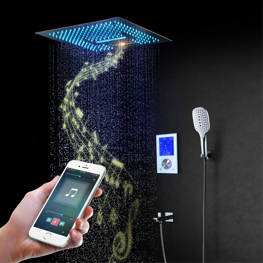 Arizona Luxury 16" x 16" LED Music Shower Rain & Waterfall Functions with Digital Control
