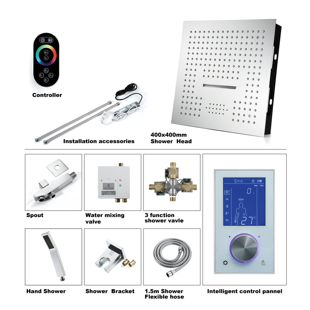 Arizona Luxury 16" x 16" LED Music Shower Rain & Waterfall Functions with Digital Control
