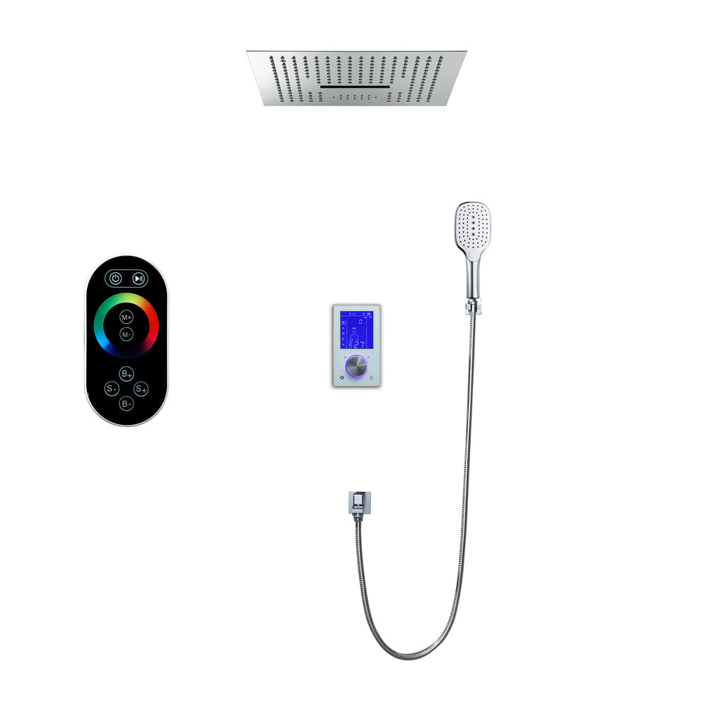 Arizona Luxury 16" x 16" LED Music Shower Rain & Waterfall Functions with Digital Control