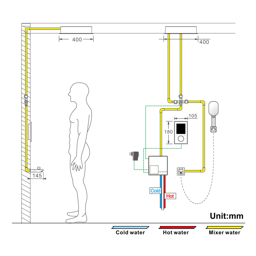 Arizona Luxury 16" x 16" LED Music Shower Rain & Waterfall Functions with Digital Control