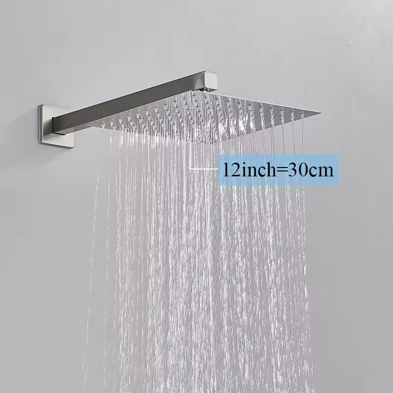 Ultra-Thin Rainfall Shower Head – Water Saving Stainless Steel 8/10/12 Inch with Wall Mount Arm