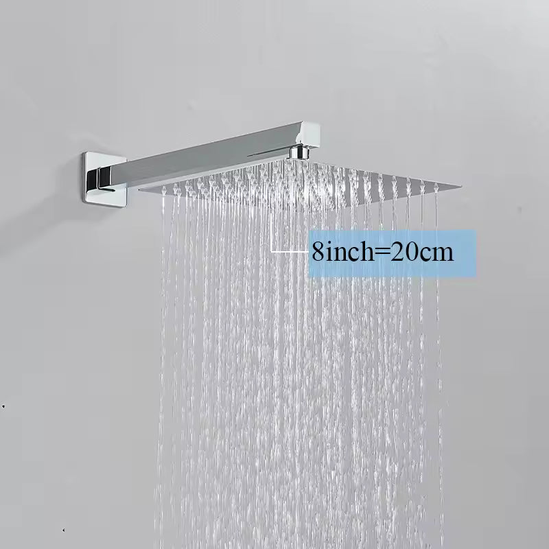 Ultra-Thin Rainfall Shower Head – Water Saving Stainless Steel 8/10/12 Inch with Wall Mount Arm