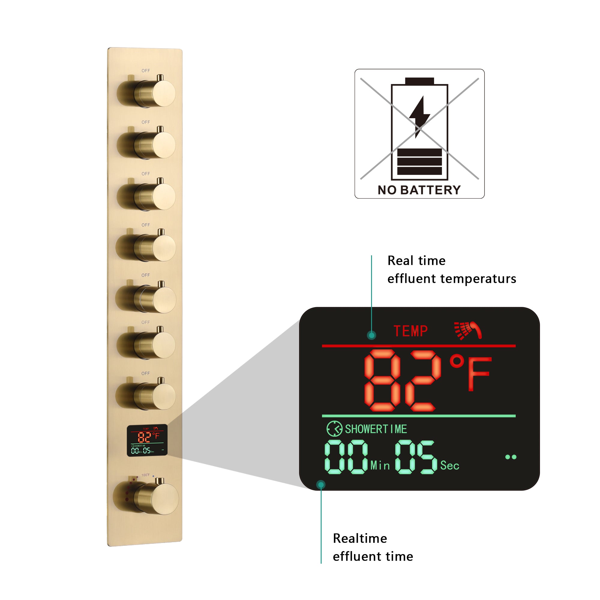 Colorado|36"X 16" In Dual Showerhead 7 Functions Complete Led Music Shower System 6 Body Jets 2x Wall Mounted Rainfall Showerhead