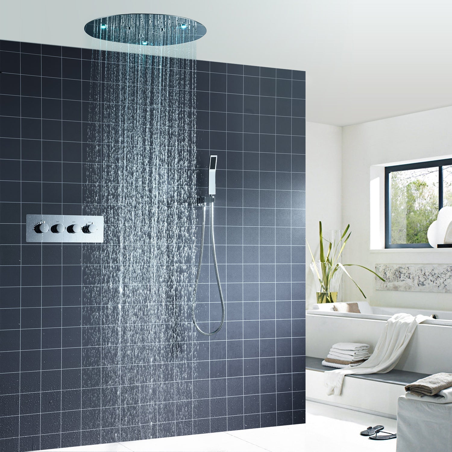 DREAM | 20" ROUNDED THERMOSTASTIC  LED SHOWER SET  304 STAINLESS STEEL SHOWER HEAD