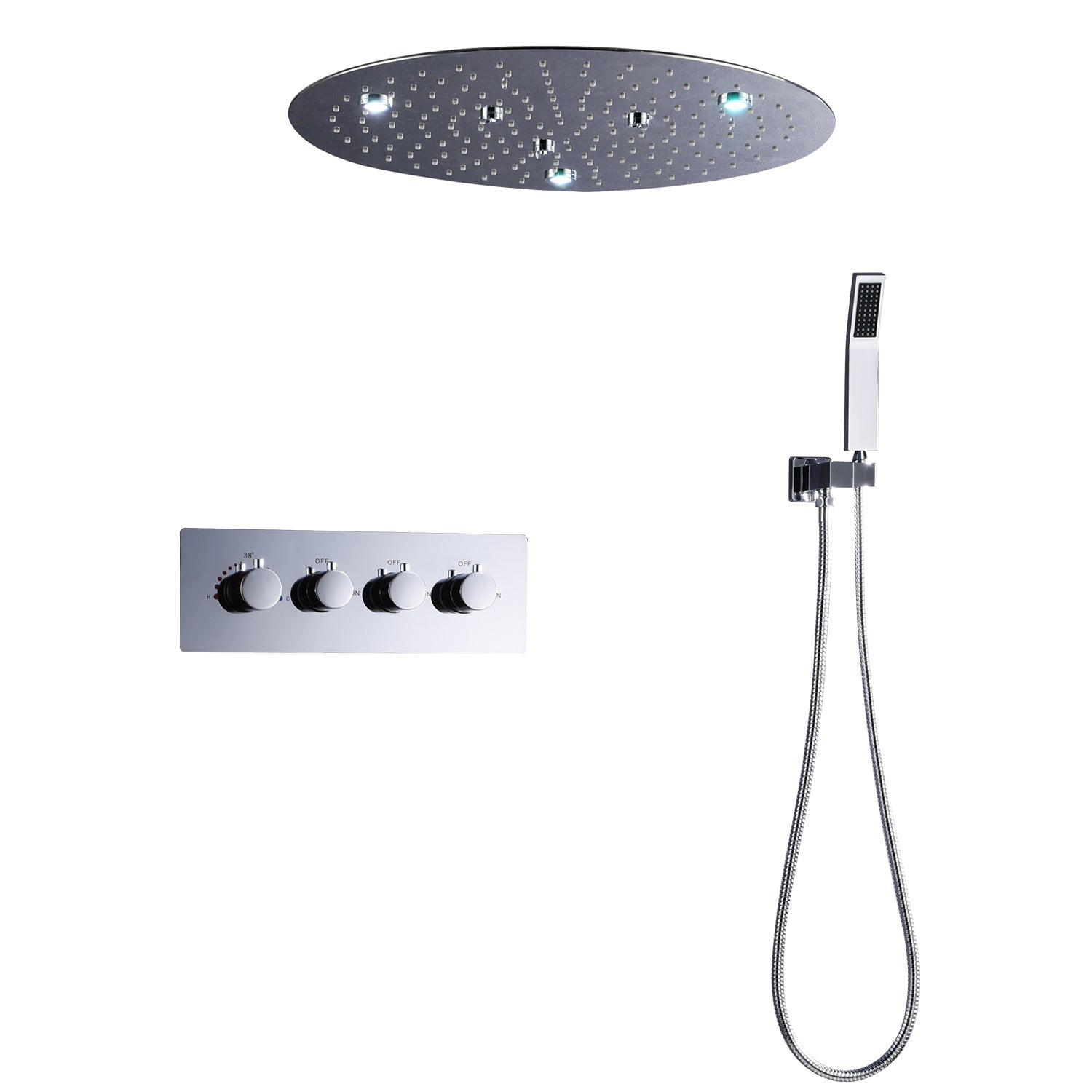 DREAM | 20" ROUNDED THERMOSTASTIC  LED SHOWER SET  304 STAINLESS STEEL SHOWER HEAD