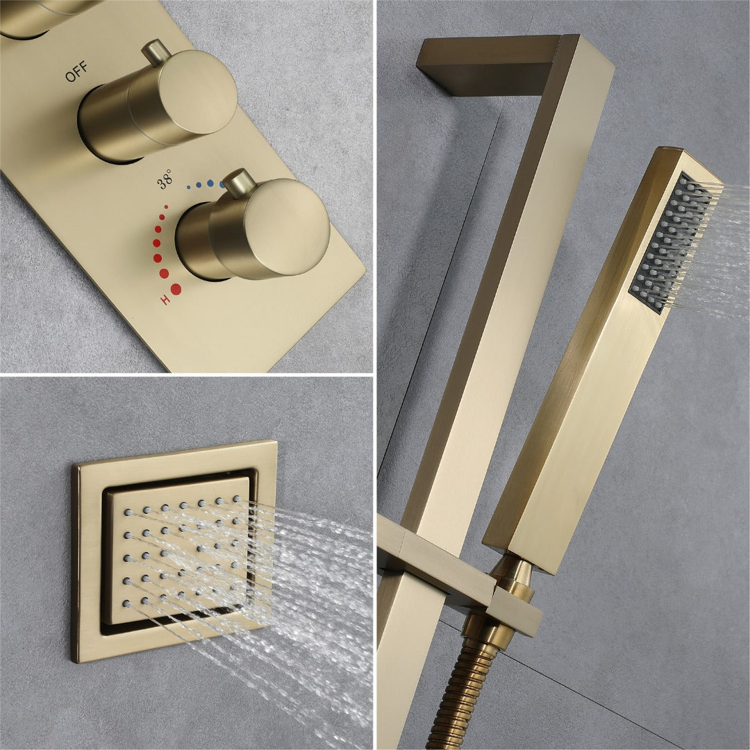 EDEN  | 36" Ceiling Mounted Complete LED Music Shower Set Rainfall/Waterfall/Mist Spray/Water Column/Large Body Jets