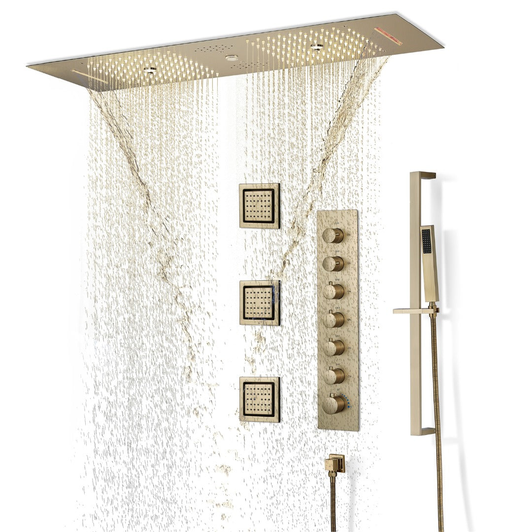 EDEN  | 36" Ceiling Mounted Complete LED Music Shower Set Rainfall/Waterfall/Mist Spray/Water Column/Large Body Jets