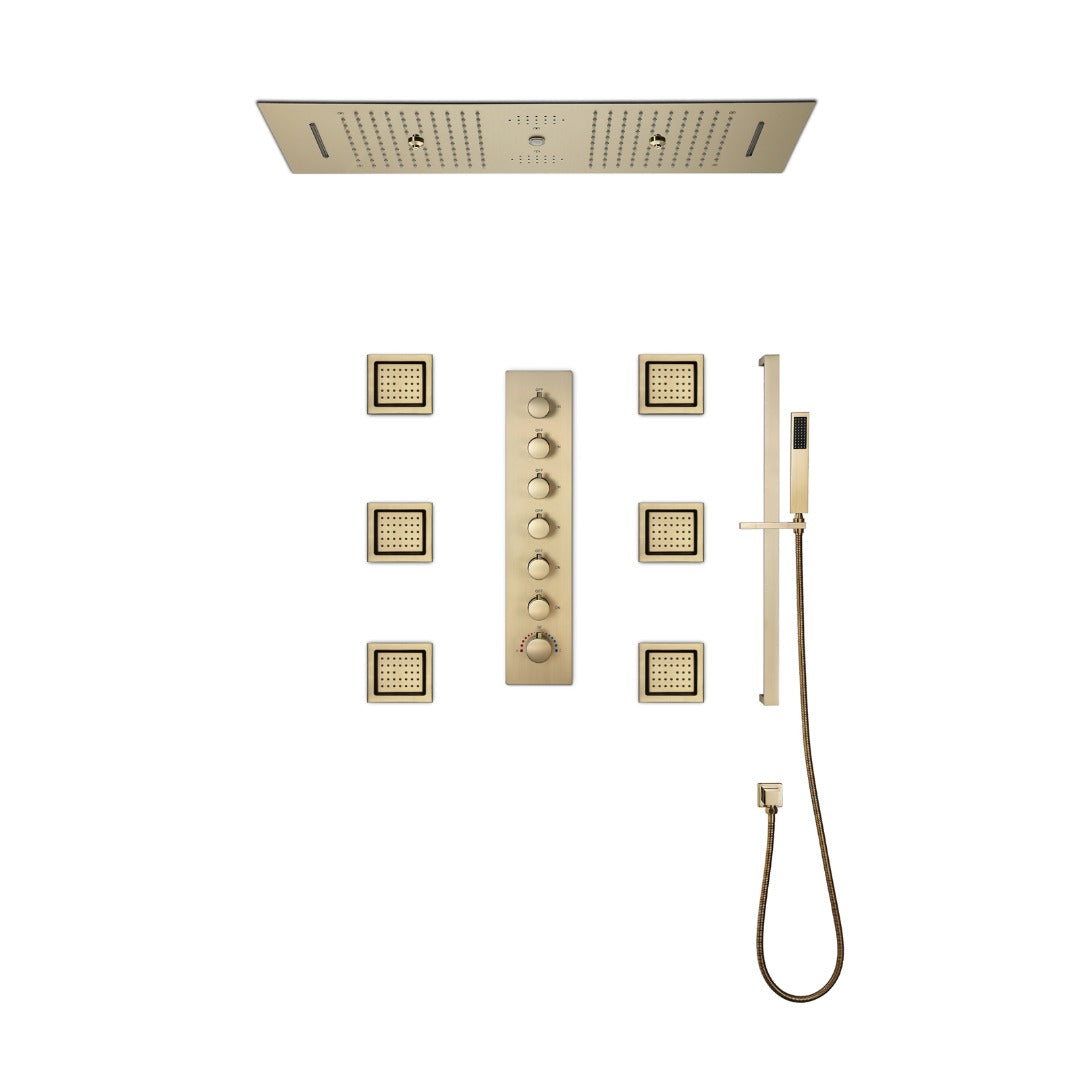 EDEN  | 36" Ceiling Mounted Complete LED Music Shower Set Rainfall/Waterfall/Mist Spray/Water Column/Large Body Jets