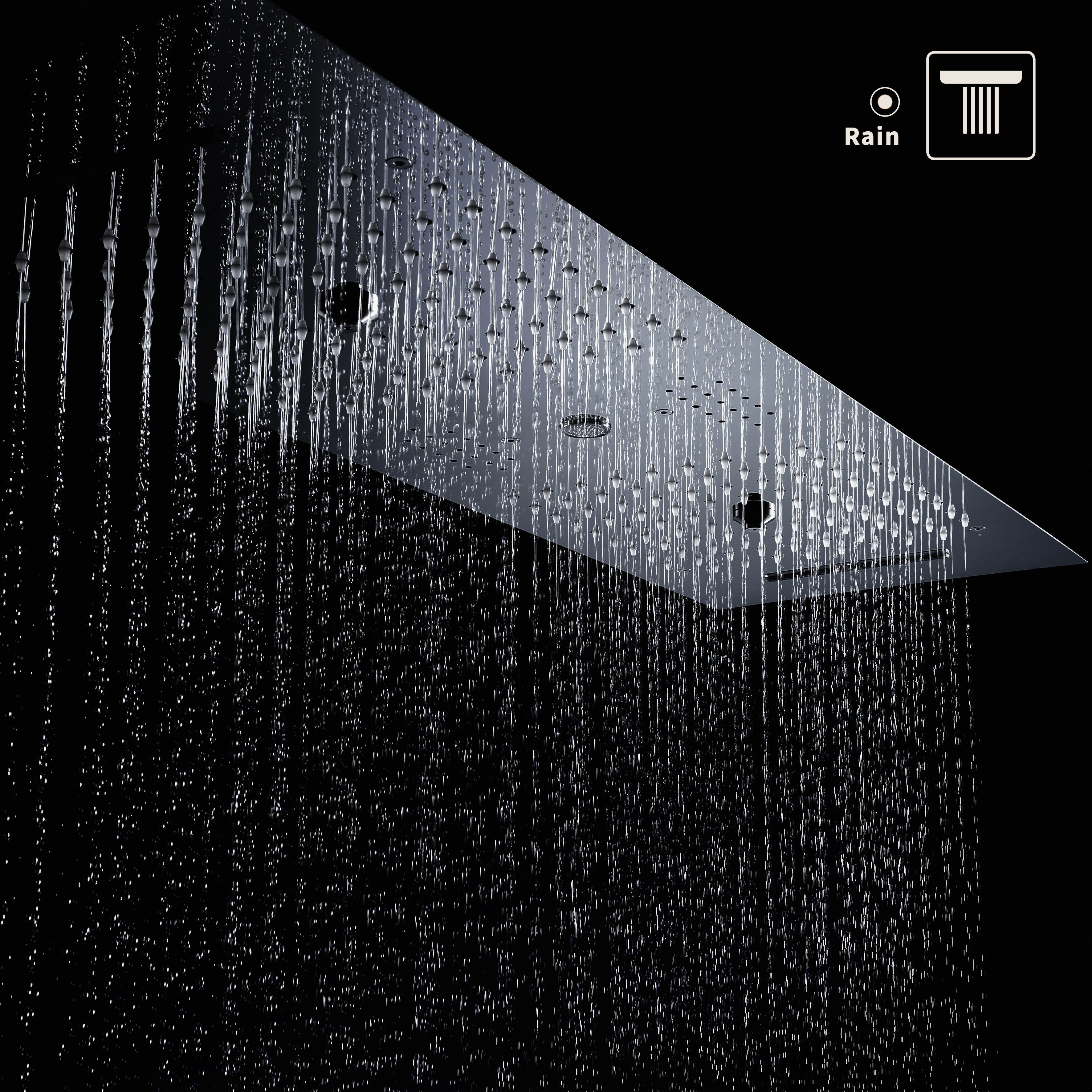 Eden Black| 36" Inch Ceiling Mounted Complete Luxury Shower Set Body Jets Led Light Rain Waterfall Misty Spry & Column