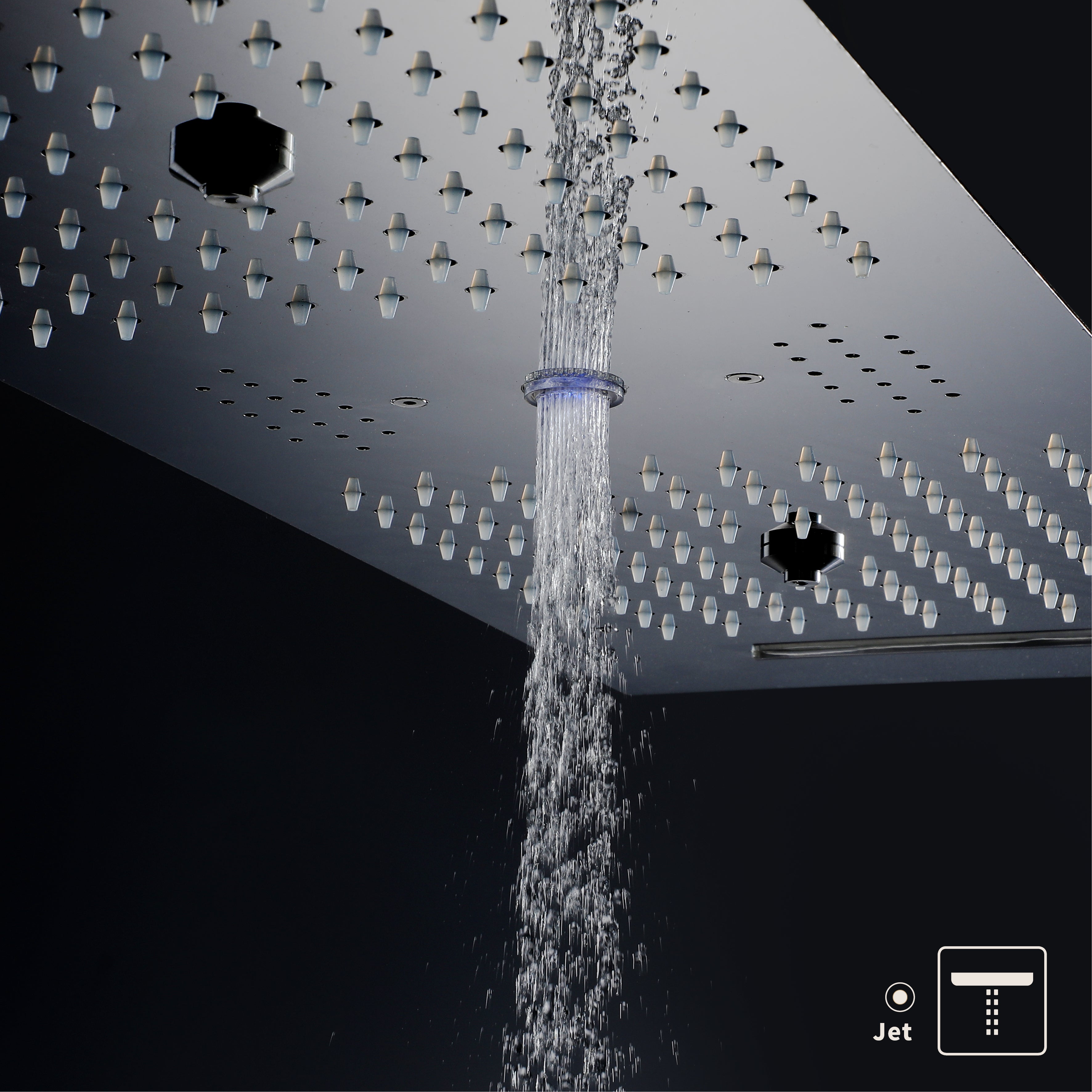 Eden Black| 36" Inch Ceiling Mounted Complete Luxury Shower Set Body Jets Led Light Rain Waterfall Misty Spry & Column