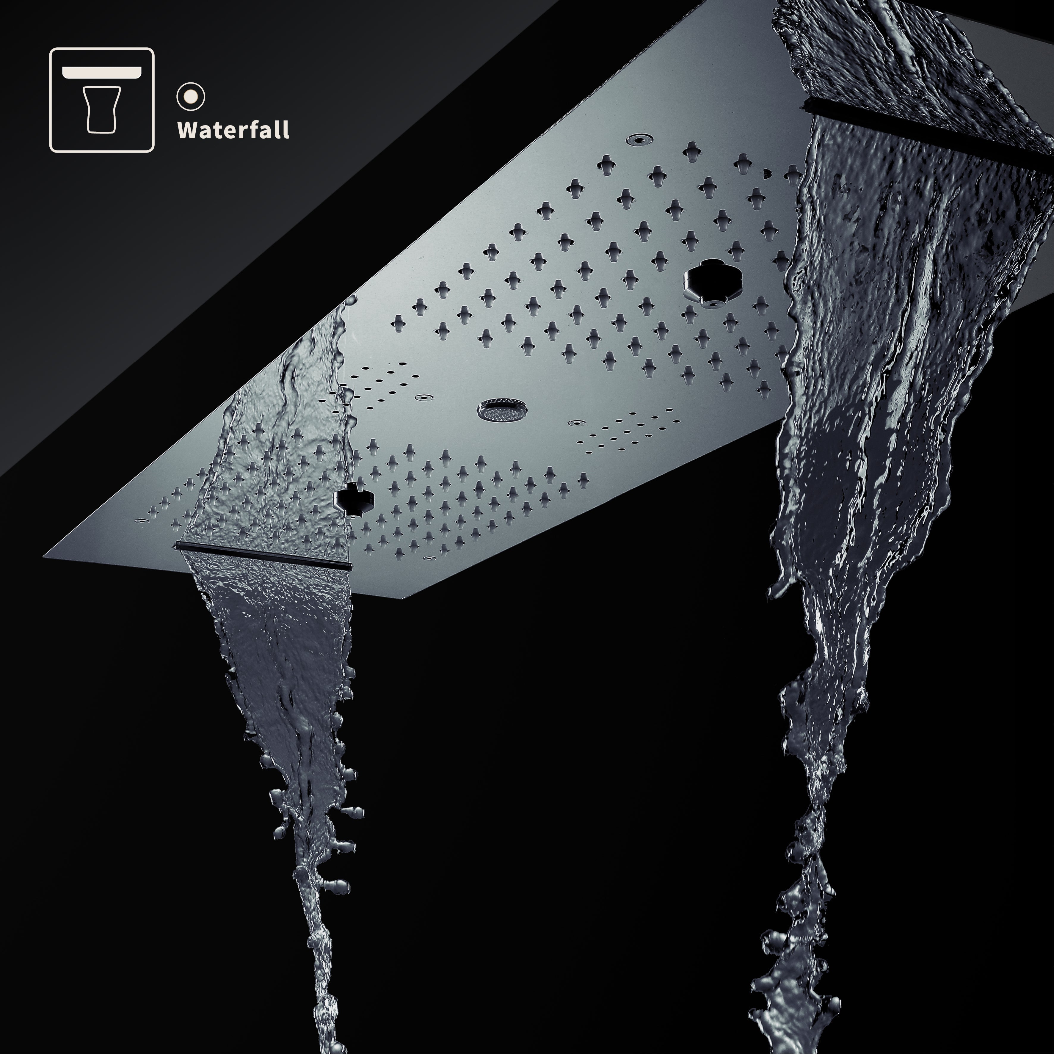 Eden Black| 36" Inch Ceiling Mounted Complete Luxury Shower Set Body Jets Led Light Rain Waterfall Misty Spry & Column