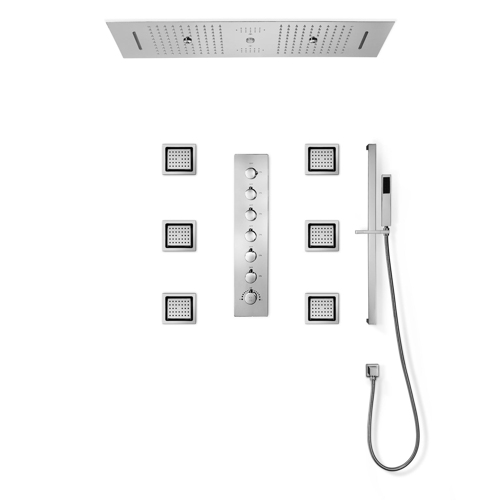 EDEN  | 36" Ceiling Mounted Complete LED Music Shower Set Rainfall/Waterfall/Mist Spray/Water Column/Large Body Jets