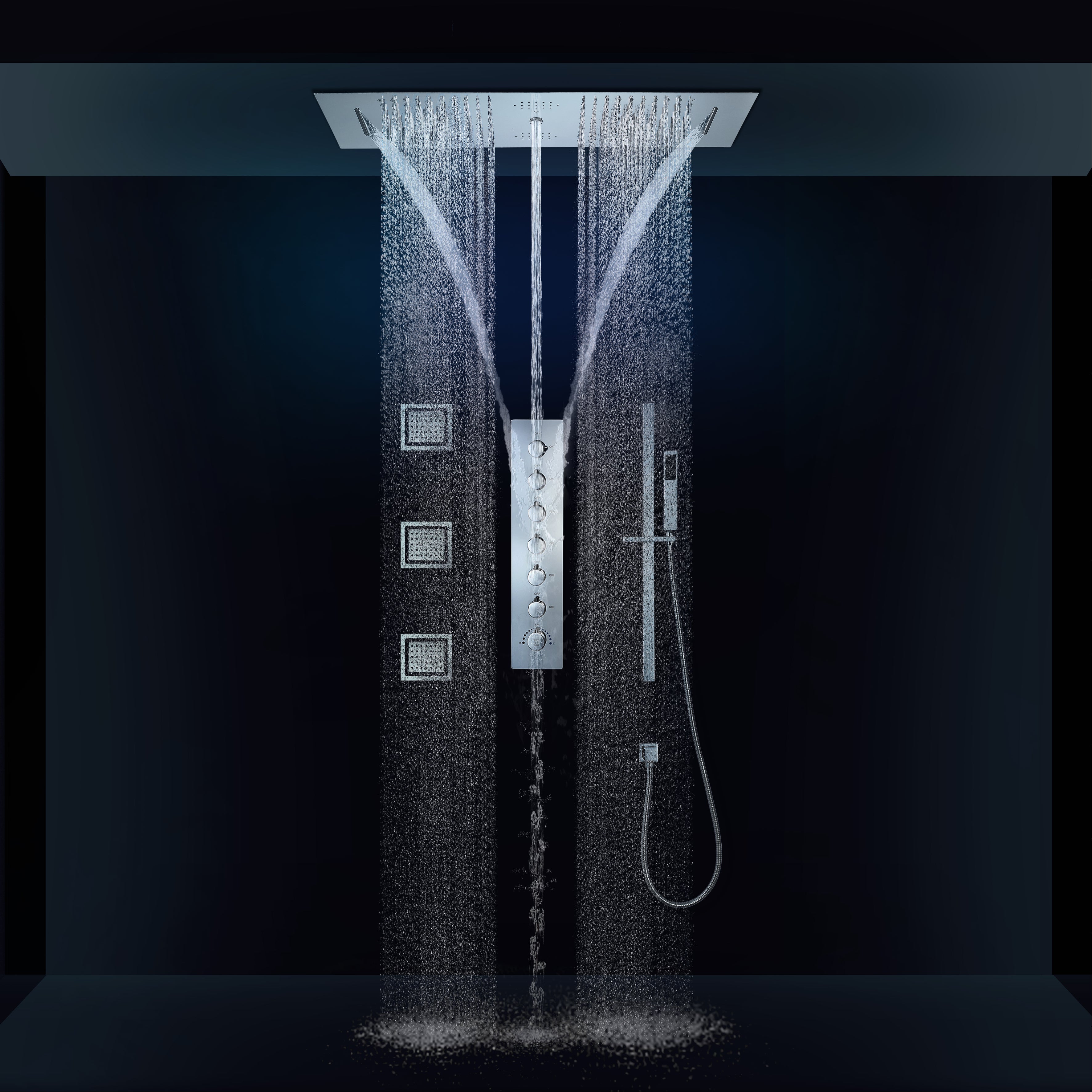 EDEN CHROME | Luxury 36" Inches Complete Led Music Shower Set Rain/waterfall/mist Spray/water Column/3 Large Body Jets Functions