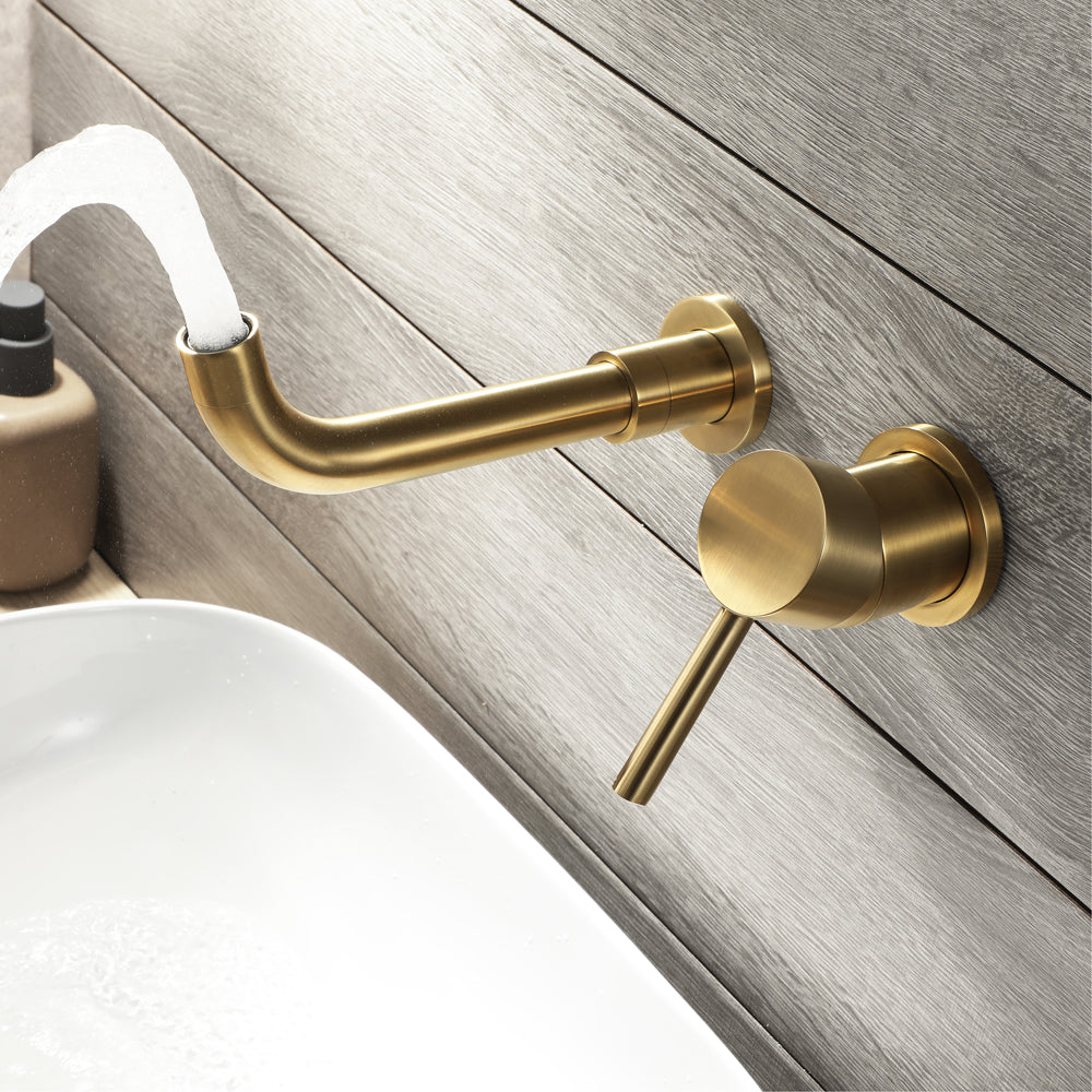 FURE| Brushed Gold Single Lever wall mounted bathroom faucet