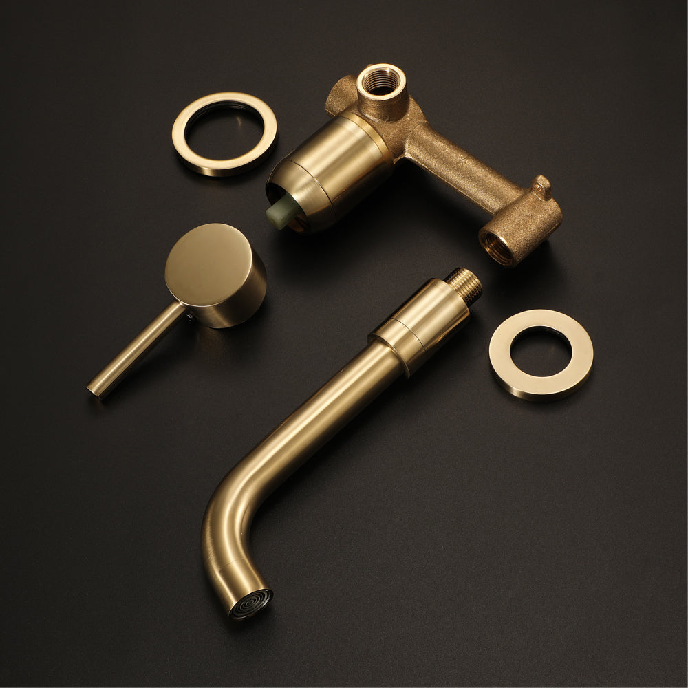 FURE| Brushed Gold Single Lever wall mounted bathroom faucet
