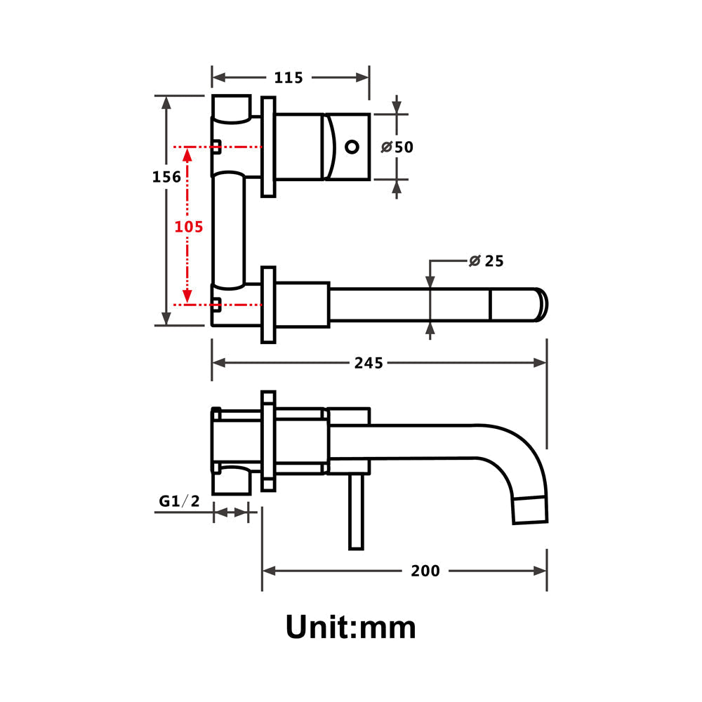 FURE| Brushed Gold Single Lever wall mounted bathroom faucet
