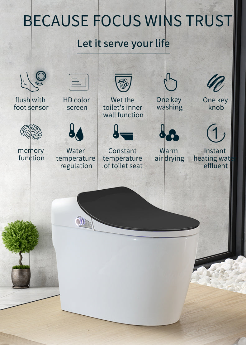 Glacier Luxury  One-Piece Smart Toilet Floor Mounted HD Screen &Remote Control Simple Fashionable Design -Red Wine