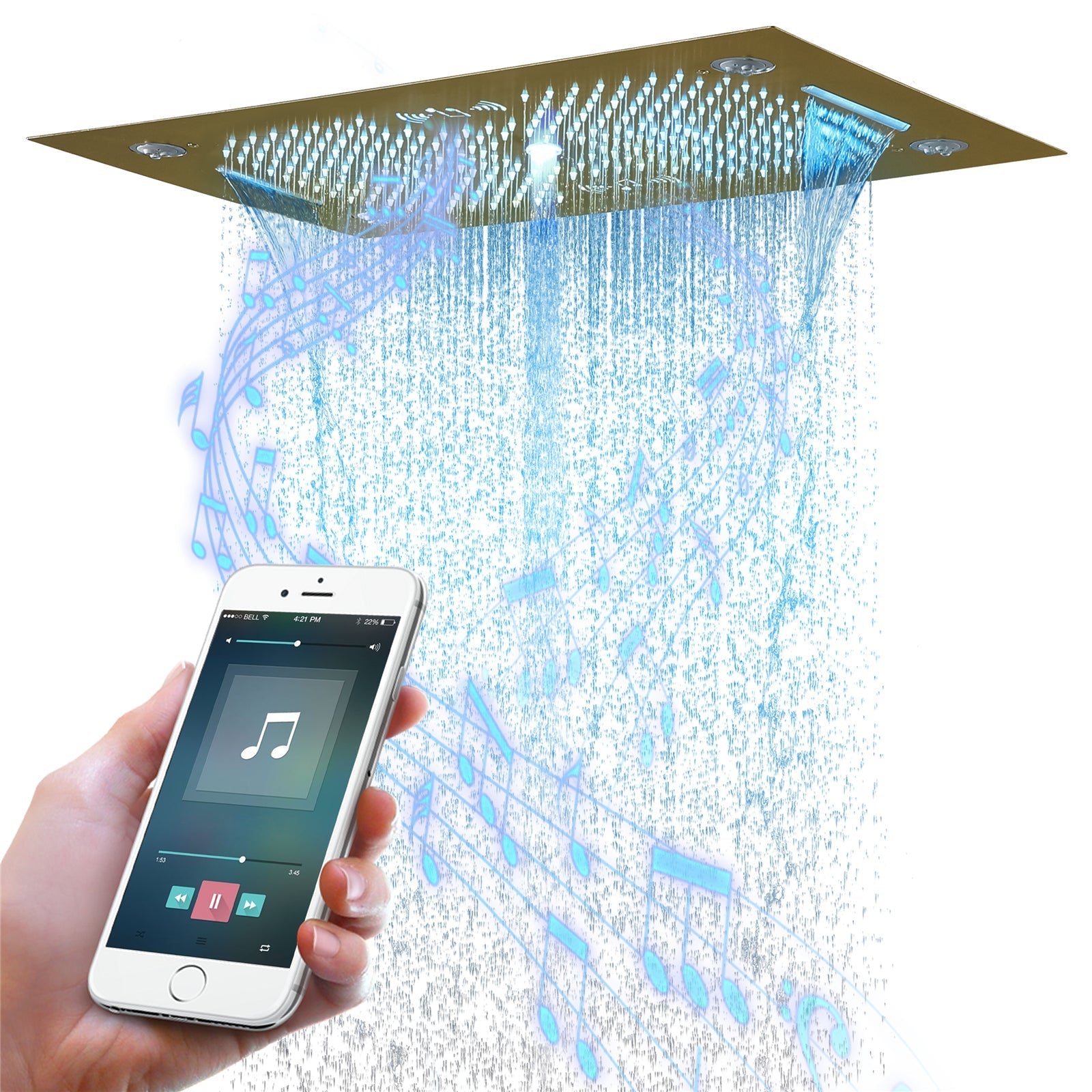 HAVASU| 28" COMLETE LED MUSIC  SHOWER SYSTEM RAINFALL WATERFALL 6 BODY JETS SHOWER SET