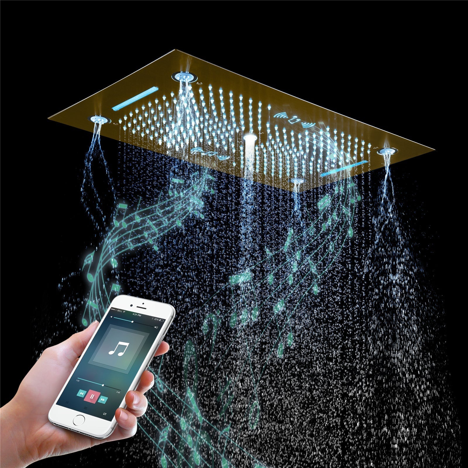 HAVASU| 28" COMLETE LED MUSIC  SHOWER SYSTEM RAINFALL WATERFALL 6 BODY JETS SHOWER SET