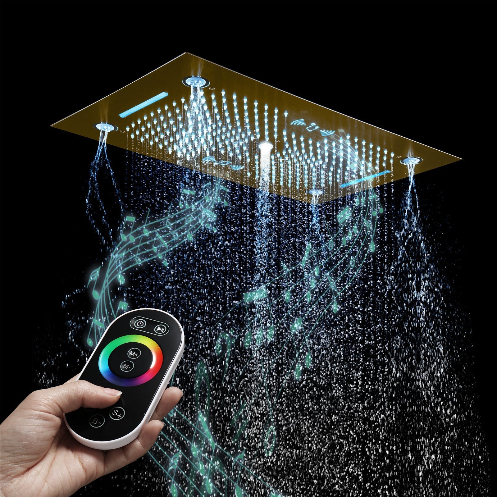 HAVASU| 28" COMLETE LED MUSIC  SHOWER SYSTEM RAINFALL WATERFALL 6 BODY JETS SHOWER SET