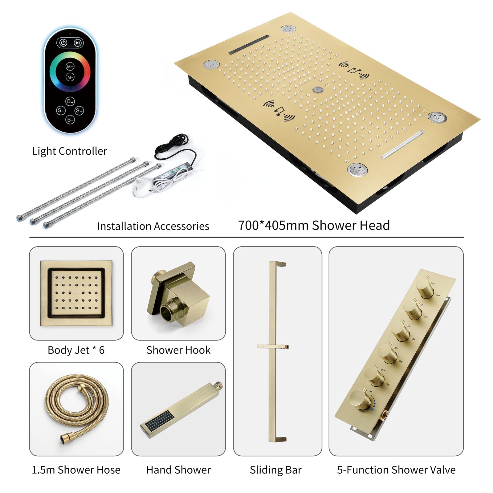 HAVASU| 28" COMLETE LED MUSIC  SHOWER SYSTEM RAINFALL WATERFALL 6 BODY JETS SHOWER SET