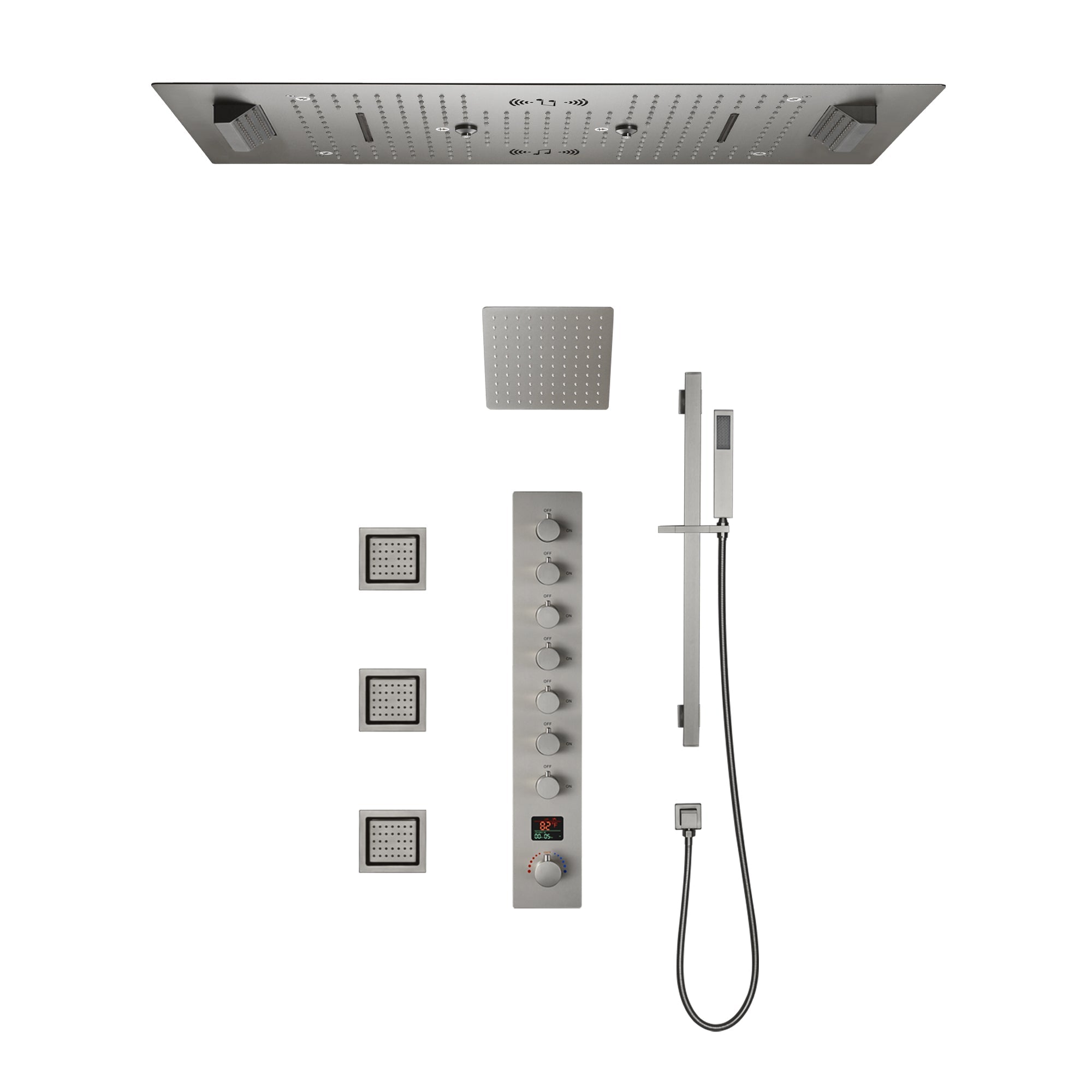 Ivey|36"Inch Complete Led Music Shower System Rainfall Waterfall & Wall Mounted Showerhead