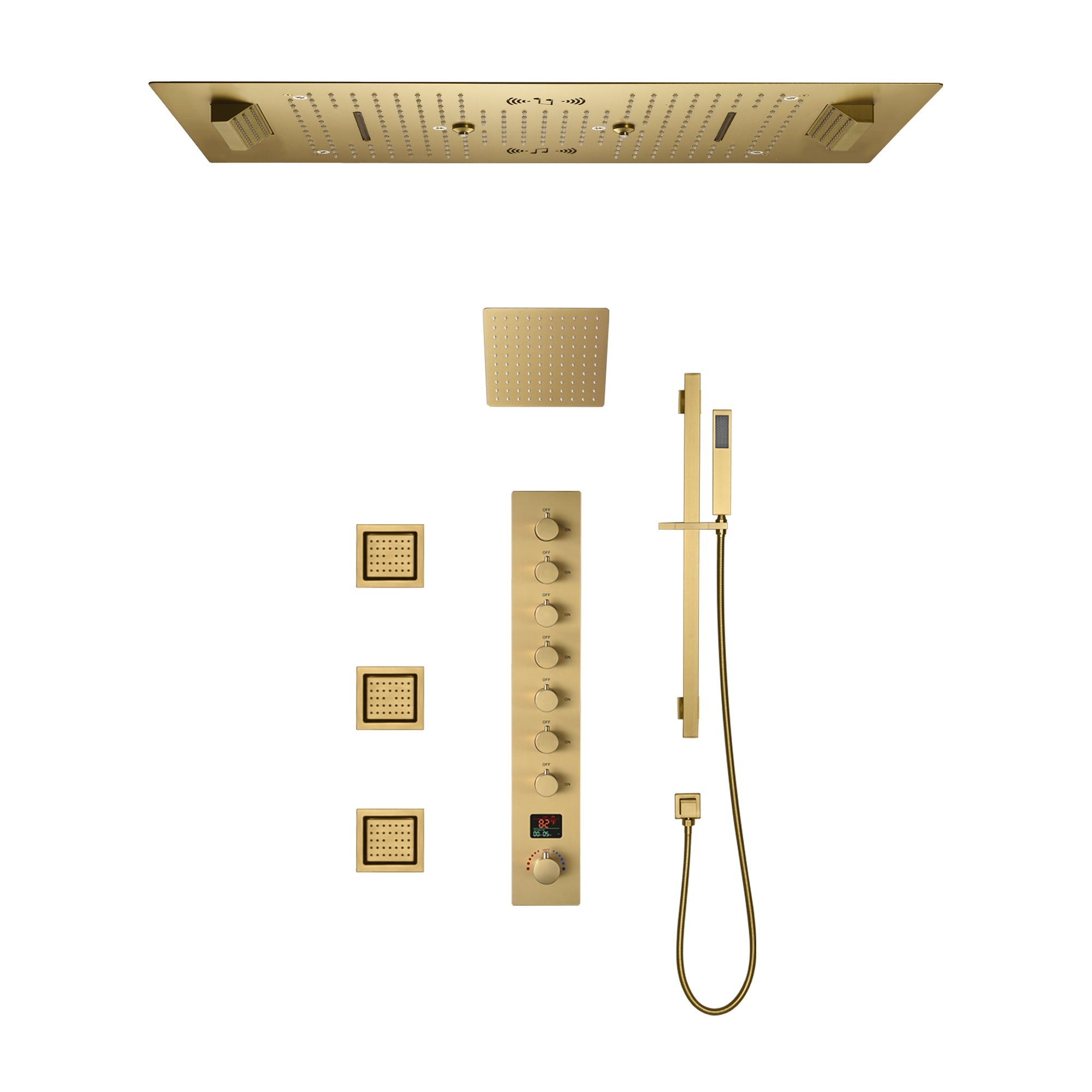 Ivey|36"Inch Complete Led Music Shower System Rainfall Waterfall & Wall Mounted Showerhead