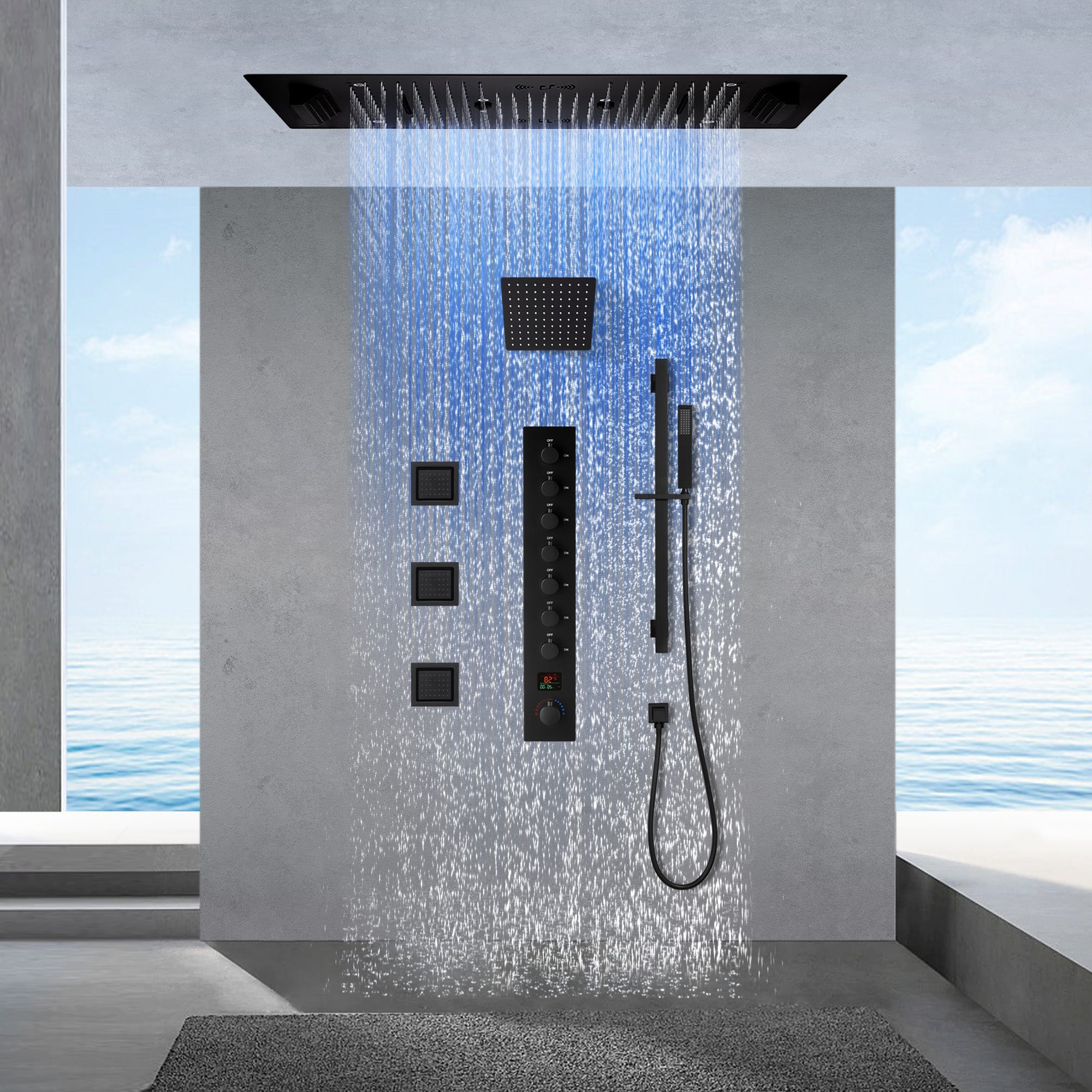 Ivey|36"Inch Complete Led Music Shower System Rainfall Waterfall & Wall Mounted Showerhead